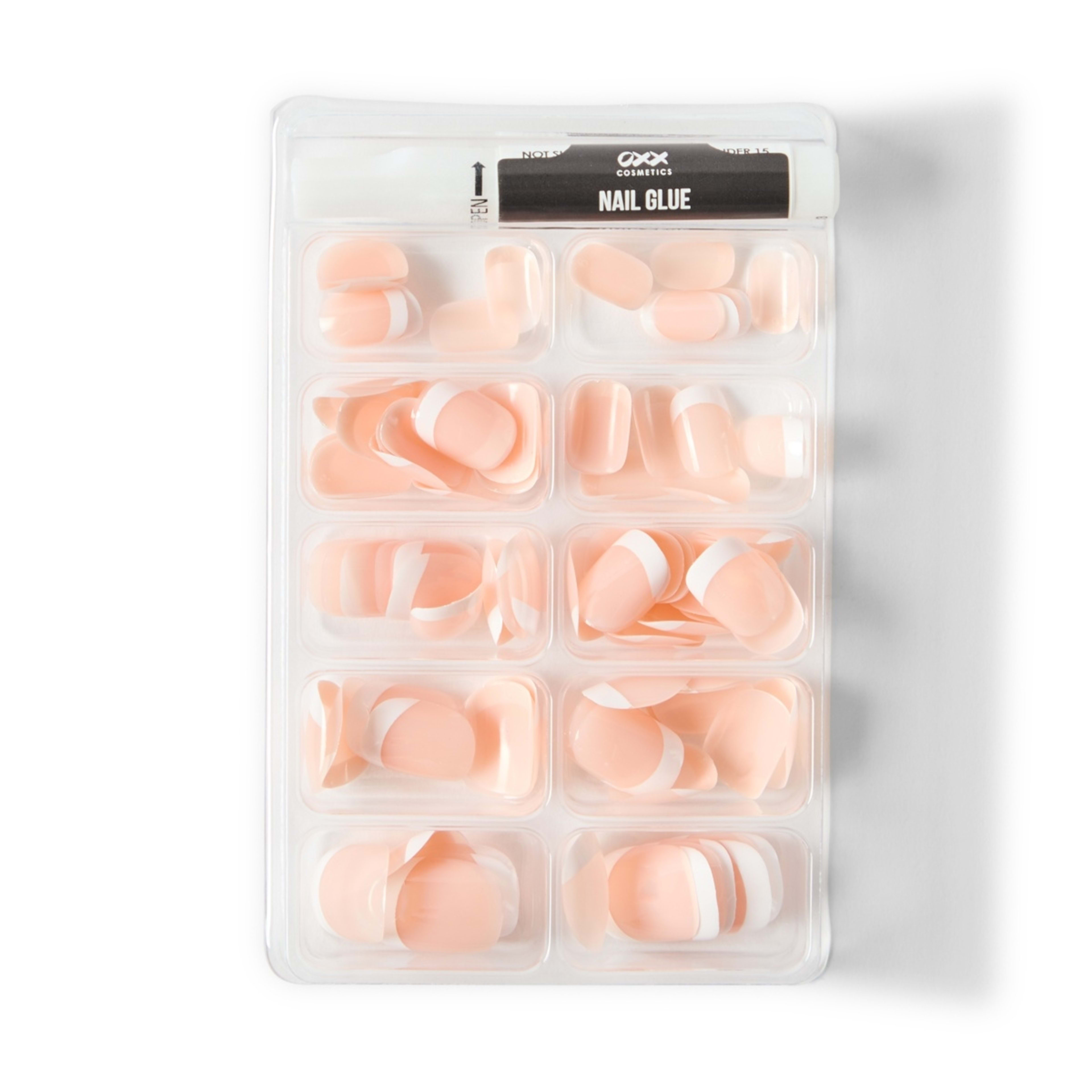 4 OXX Cosmetics 100 Pack Artificial Nails with Adhesive - Short Square Shape, French Tip, 4 of 4
