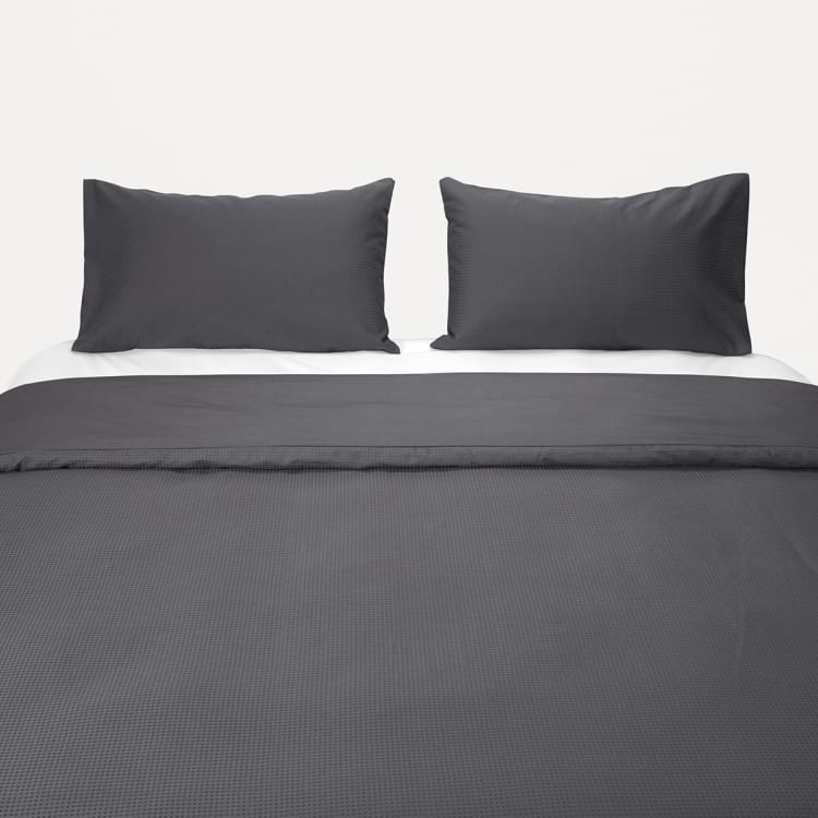 Waffle Cotton Quilt Cover Set Super King, Charcoal Kmart