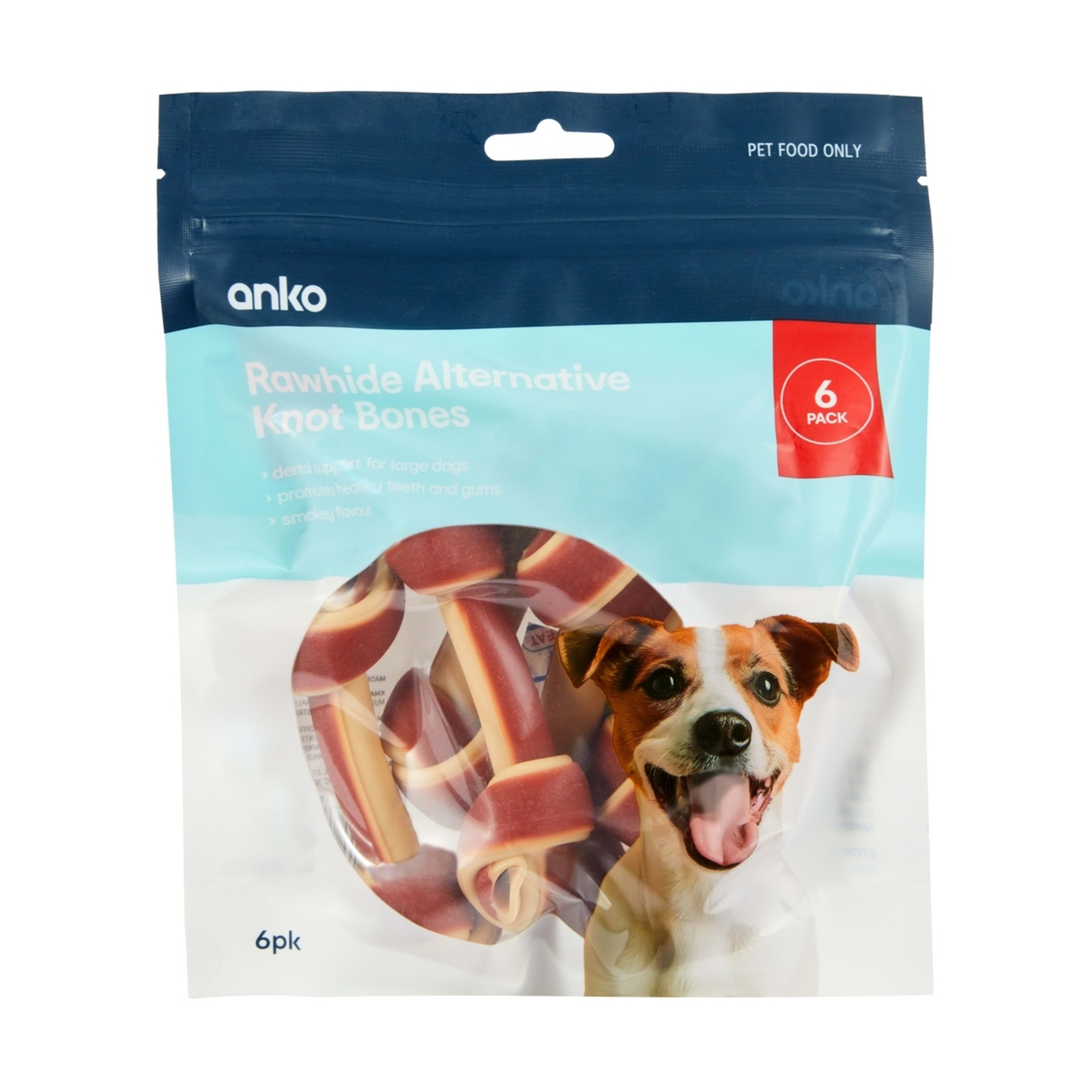 1 6 Pack Pet Treat Rawhide Alternative Knot Bones - Medium