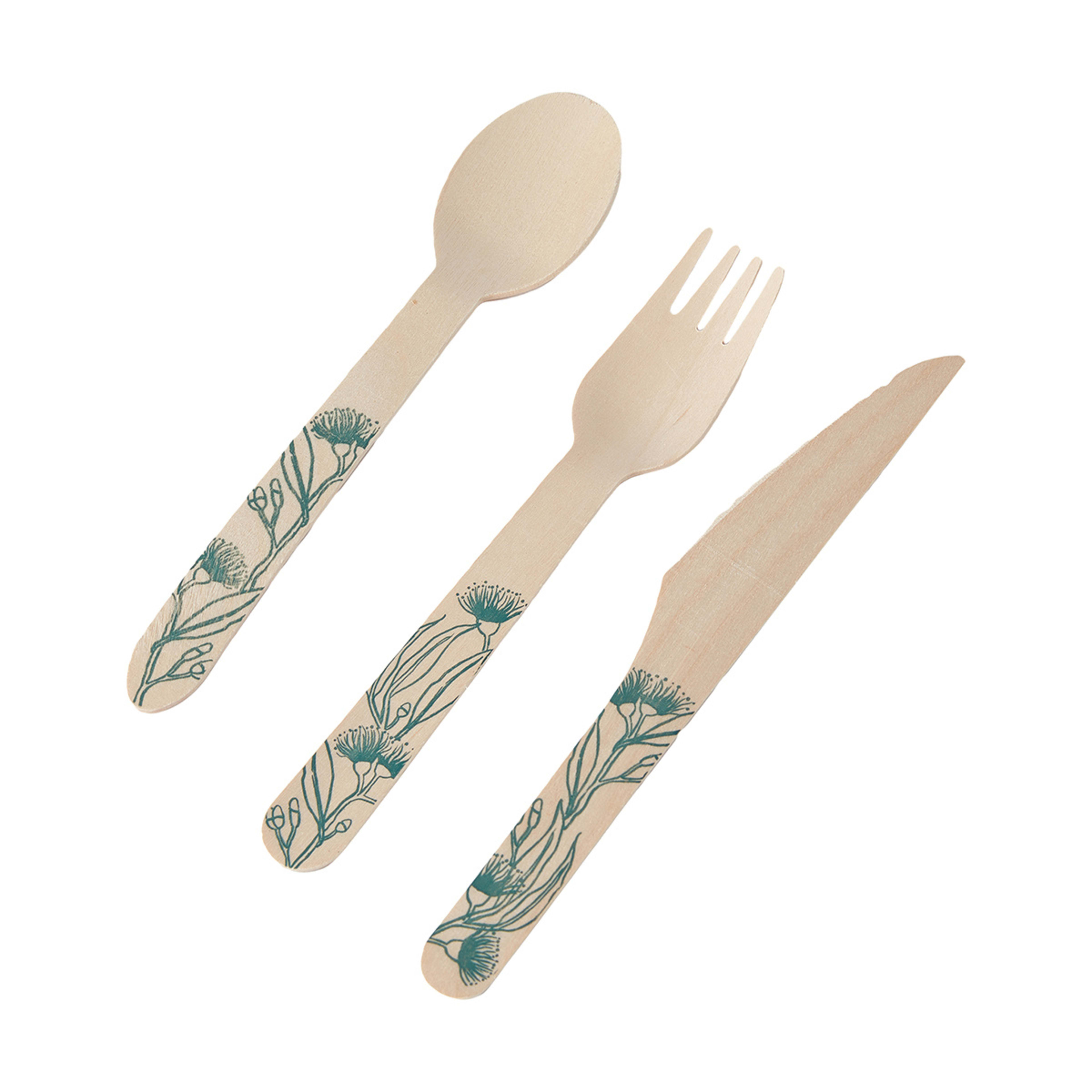 18 Piece Botanical Wooden Cutlery Set Kmart