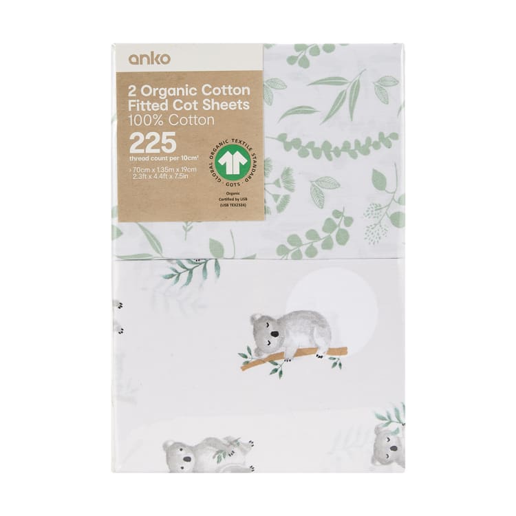 2 Organic Cotton Fitted Cot Sheets - Koala Print - Kmart