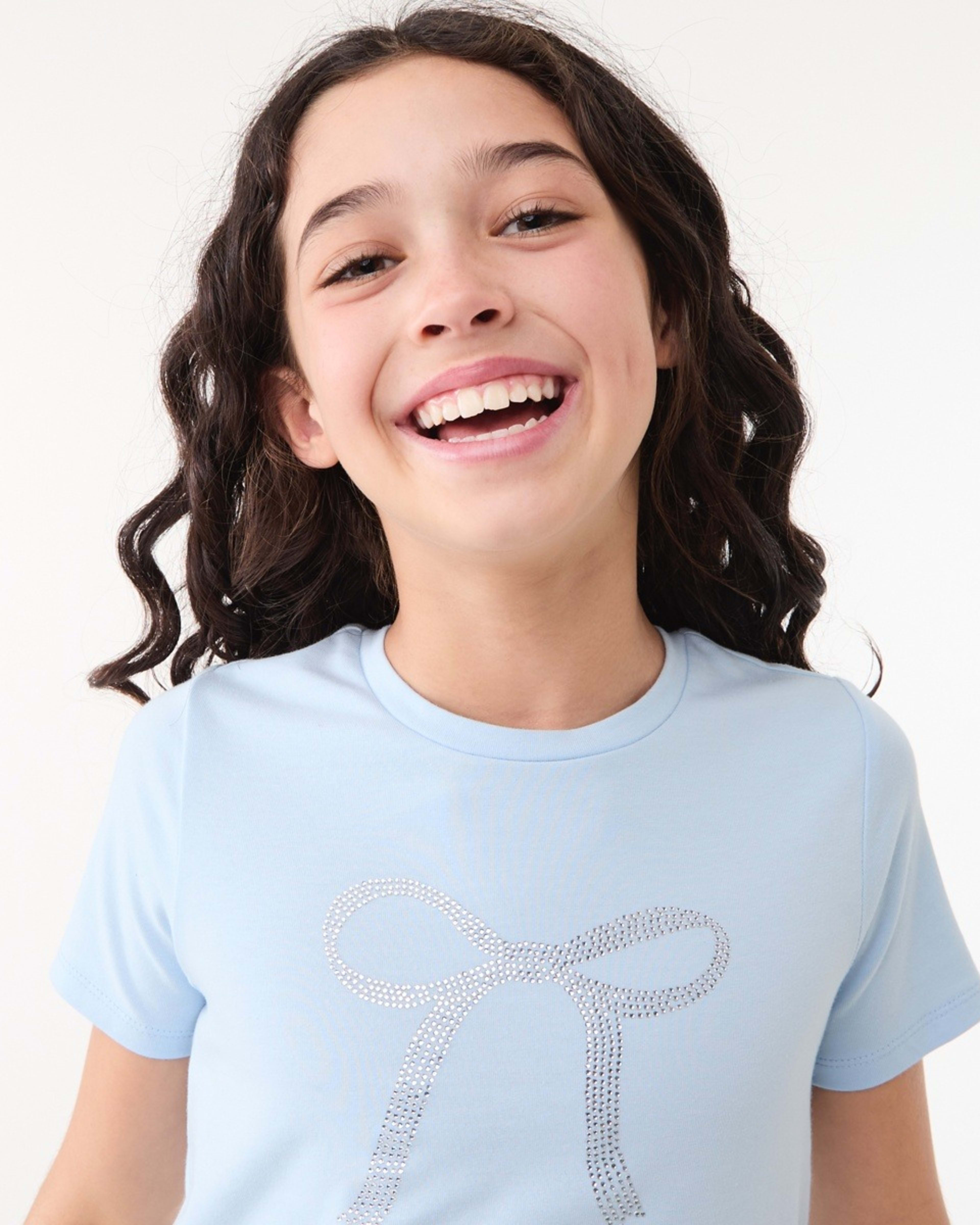 3 Short Sleeve Embellished T-shirt DIAMONTE BOW ICE MIST, 3 of 6