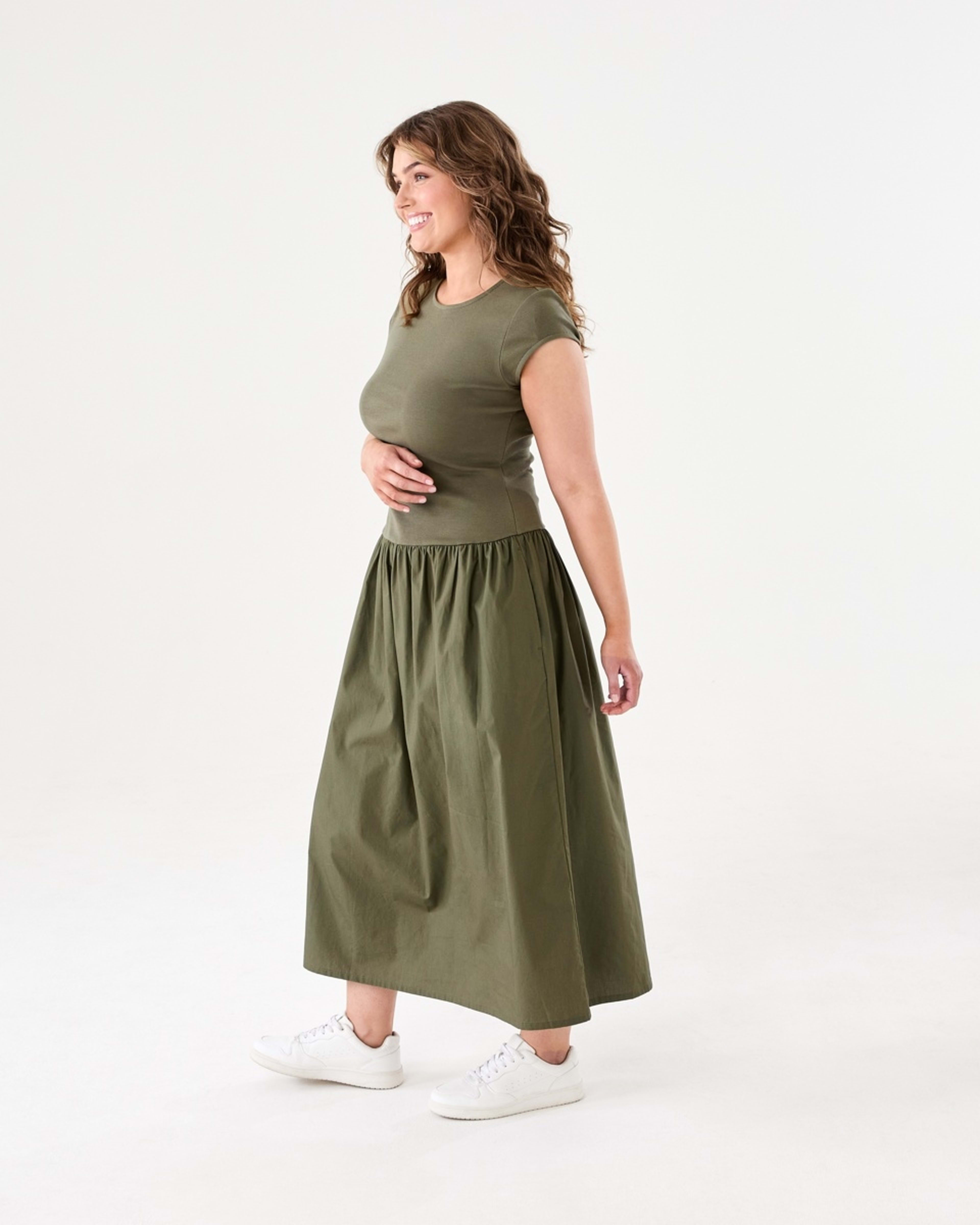 2 Short Sleeve Drop Waist Midi Dress GREEN, 2 of 6