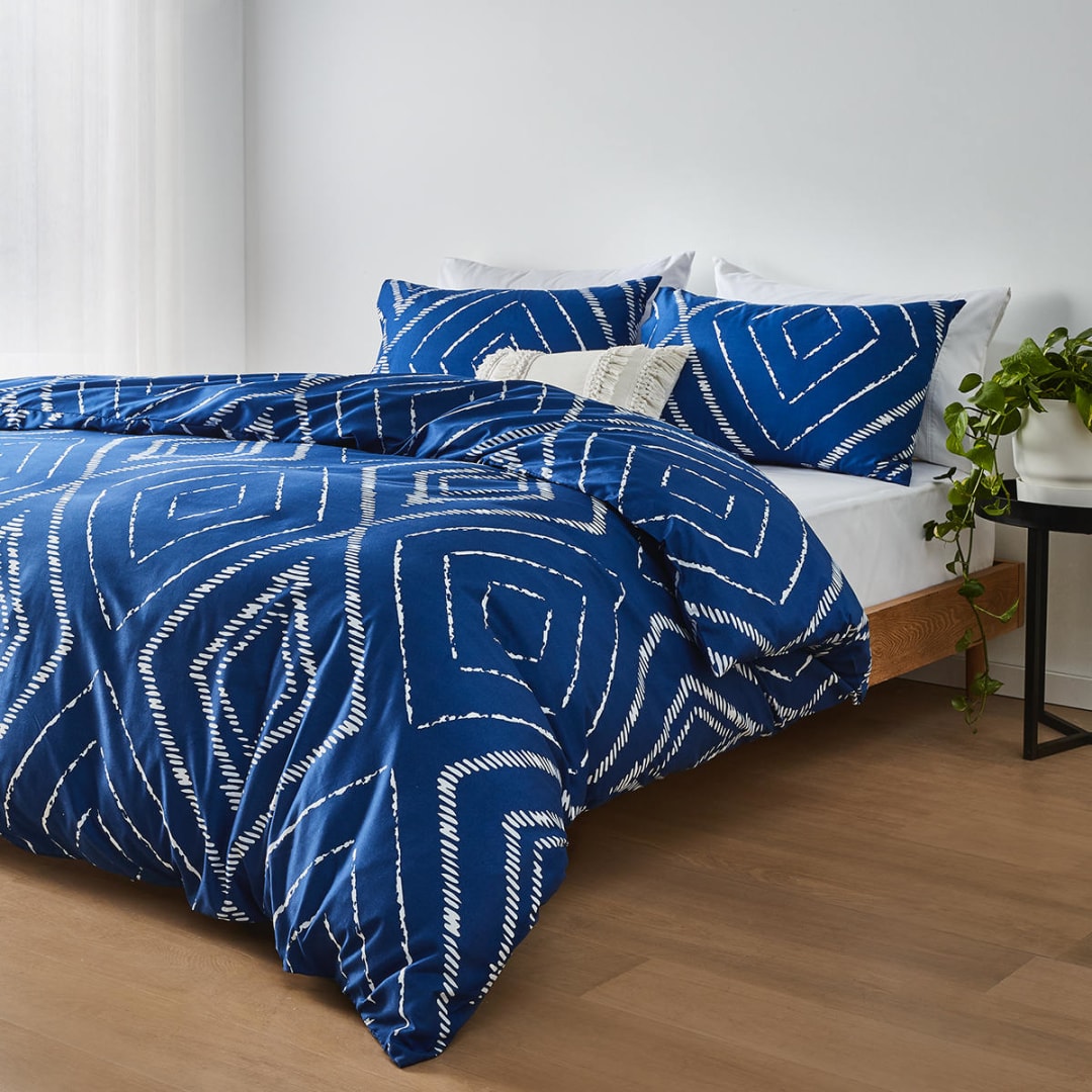 Beau Quilt Cover Set Double Bed, Blue Kmart