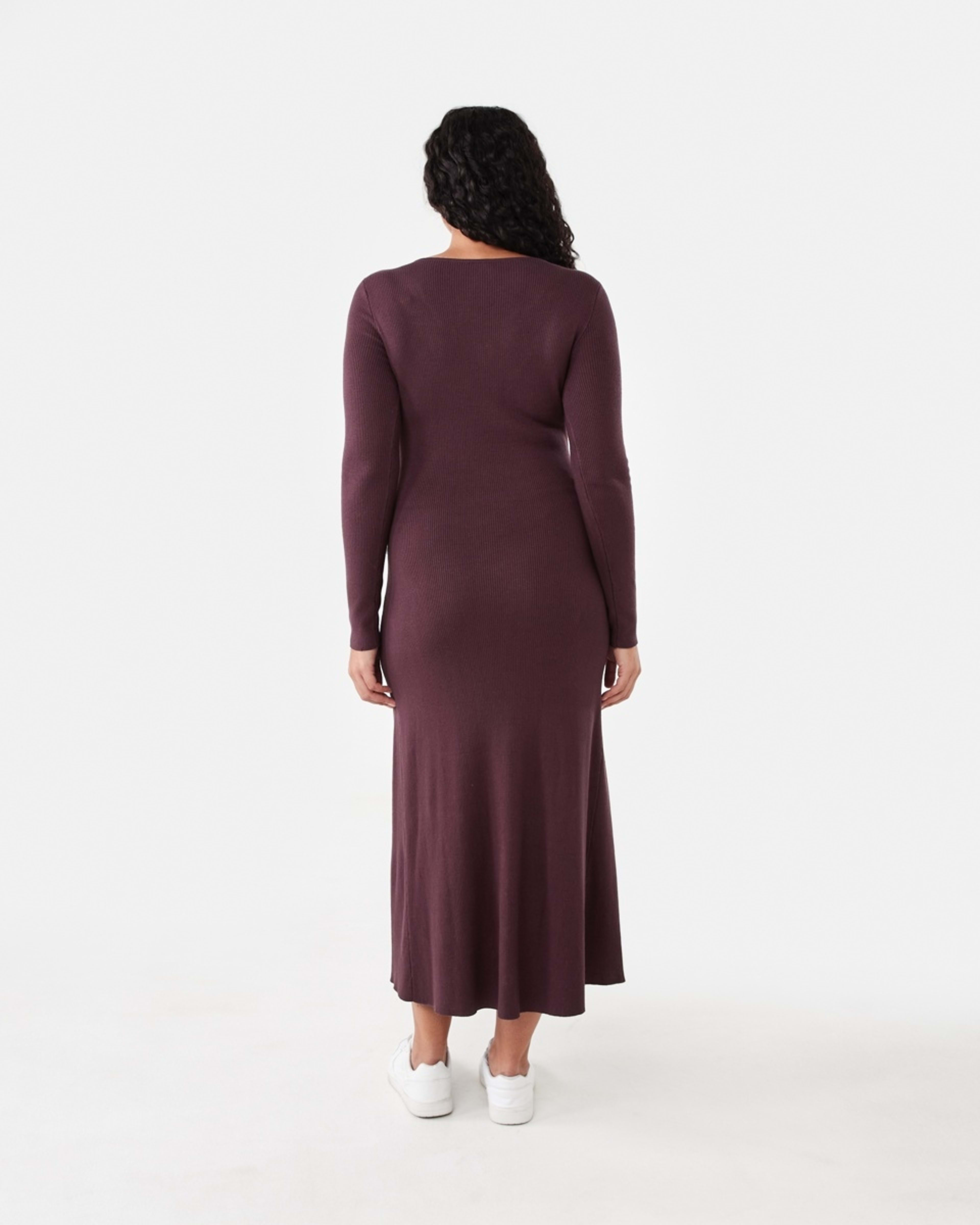 3 Long Sleeve Button Through Knit Maxi Dress Berry Marl, 3 of 6