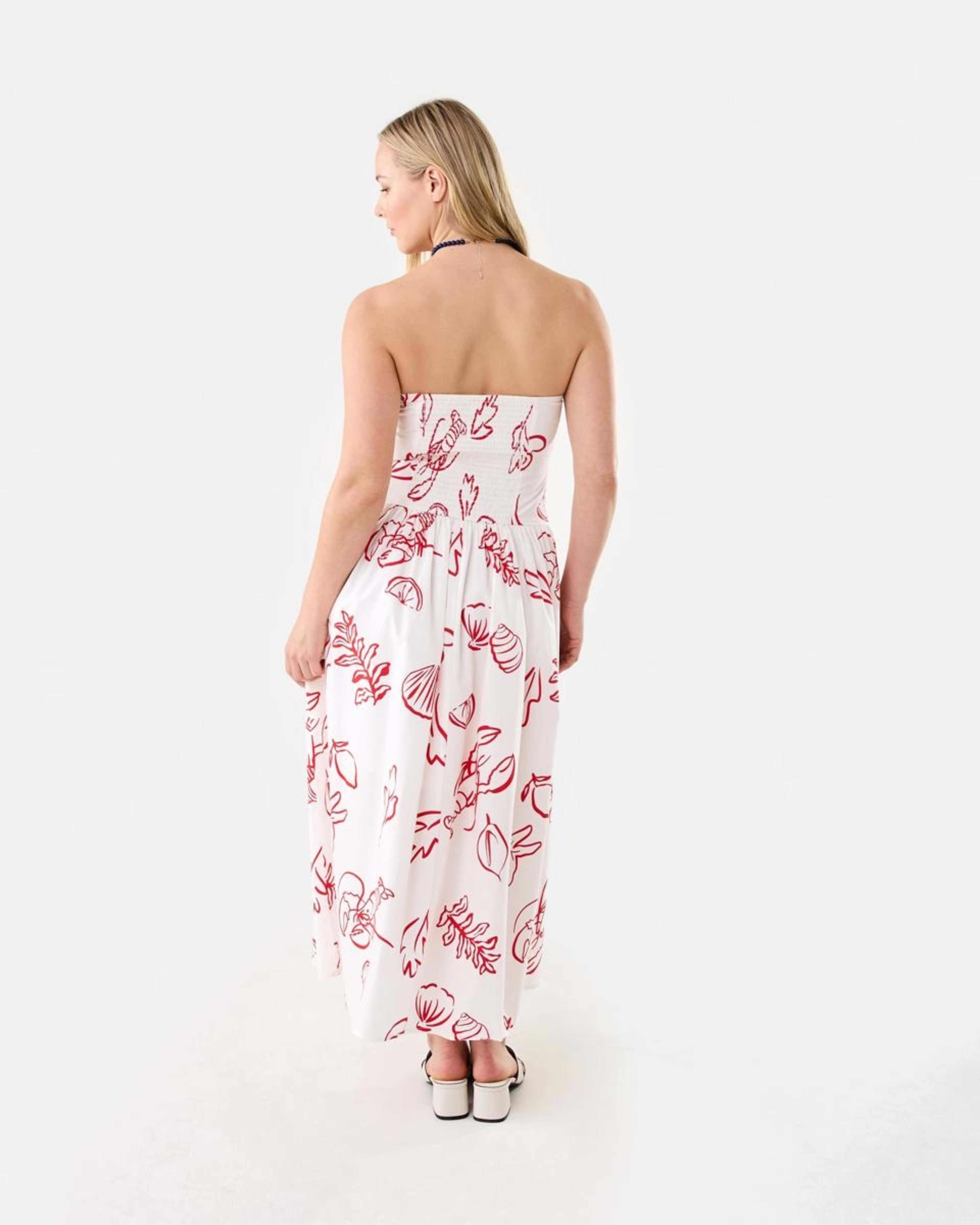 3 Strapless Ruched Midi Dress Red Vacay, 3 of 9