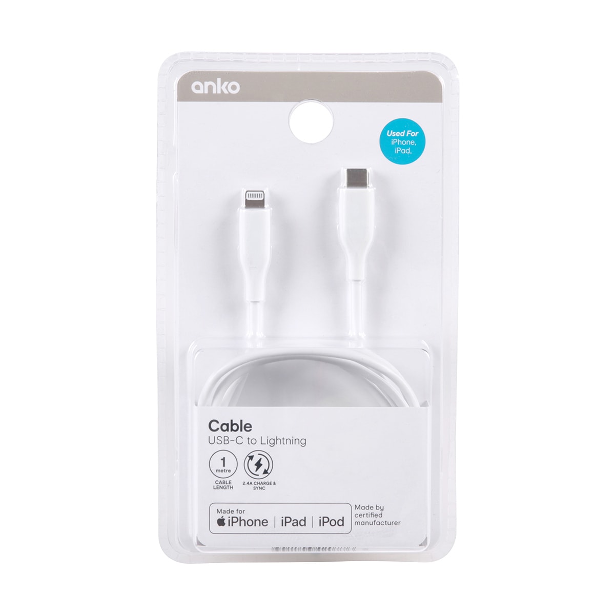 USBC to Lightning Cable 1m Kmart