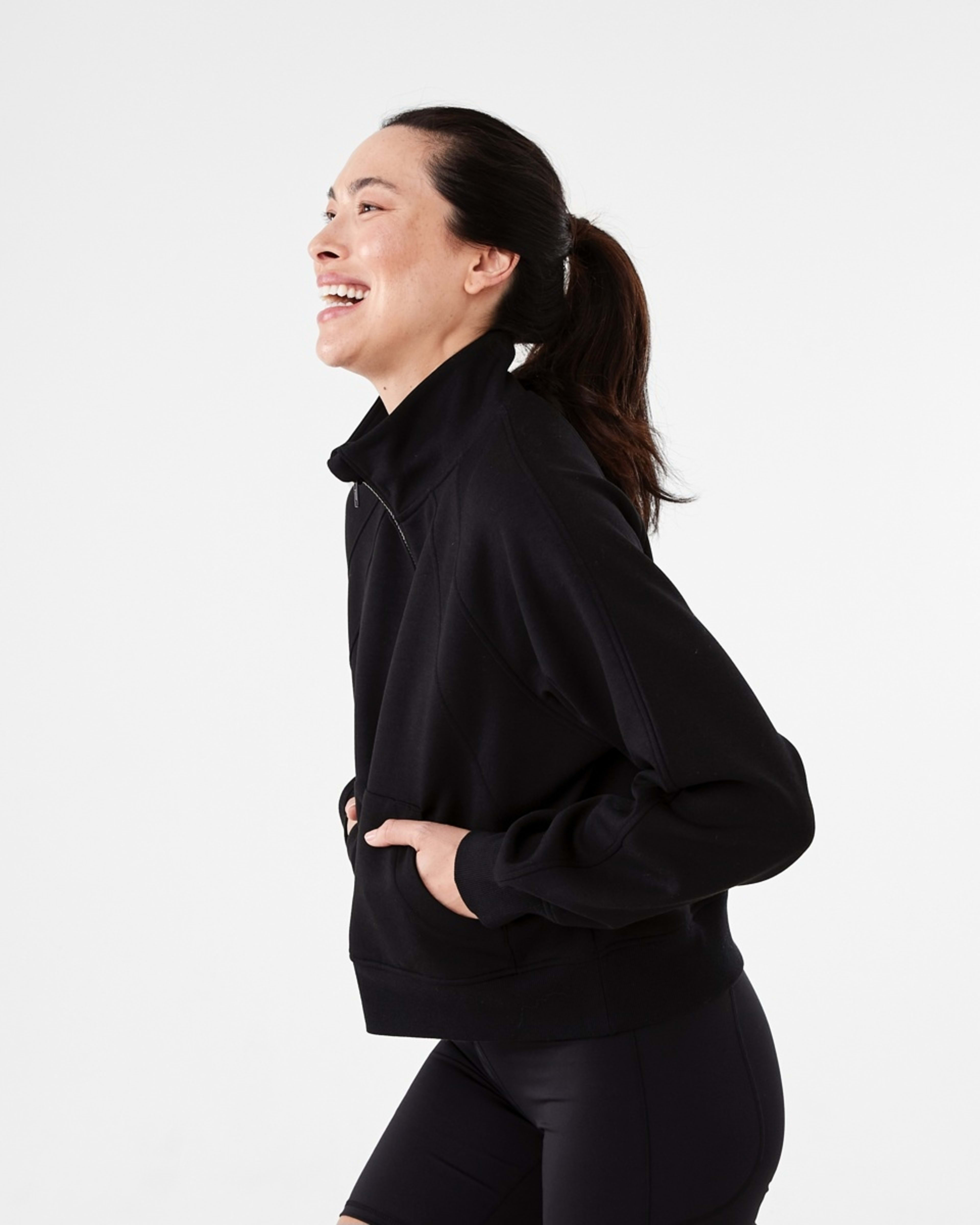 2 Active Womens Half Zip Long Sleeve Sweatshirt Black, 2 of 6