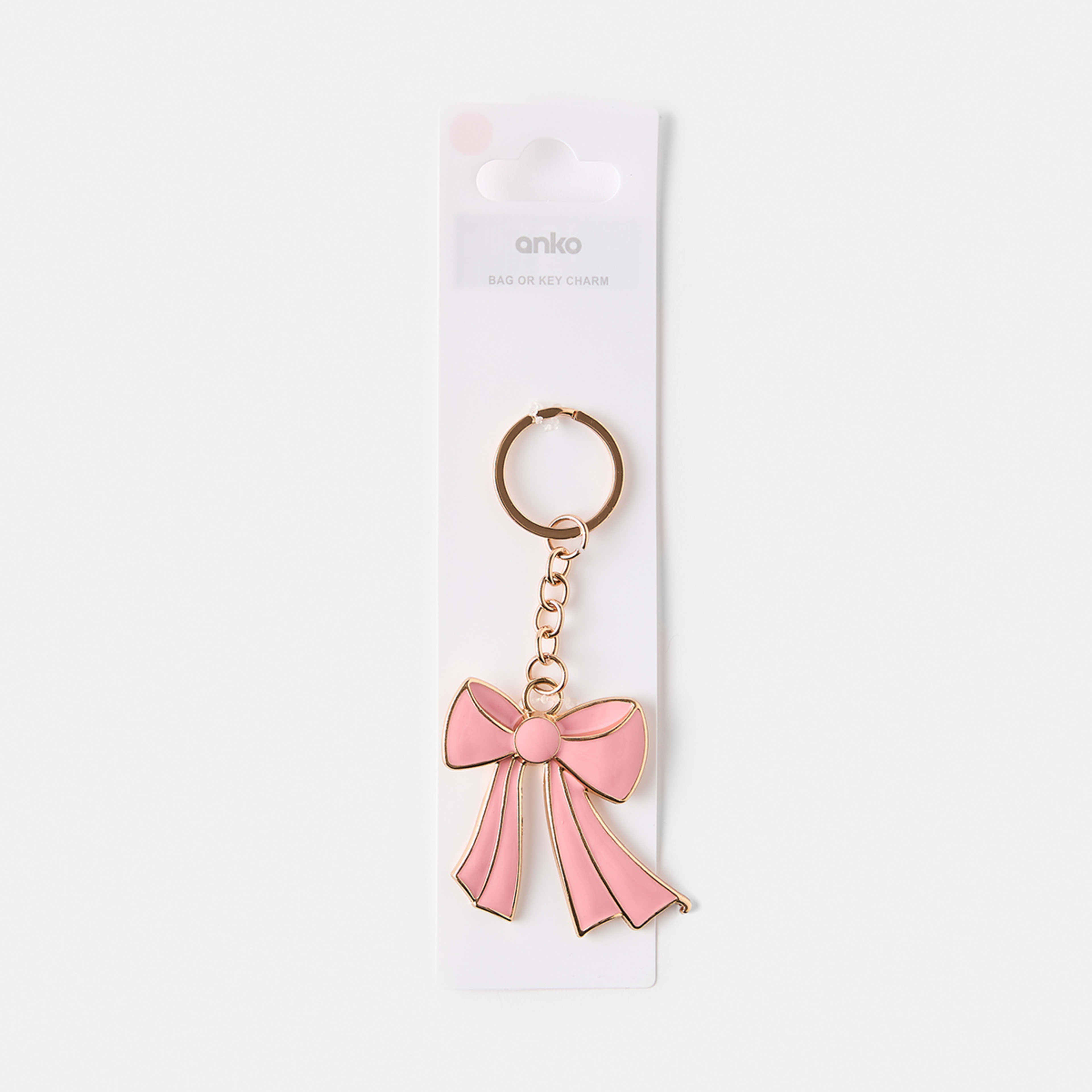 1 Bow Keyring - Gold Tone and Pink, 1 of 3