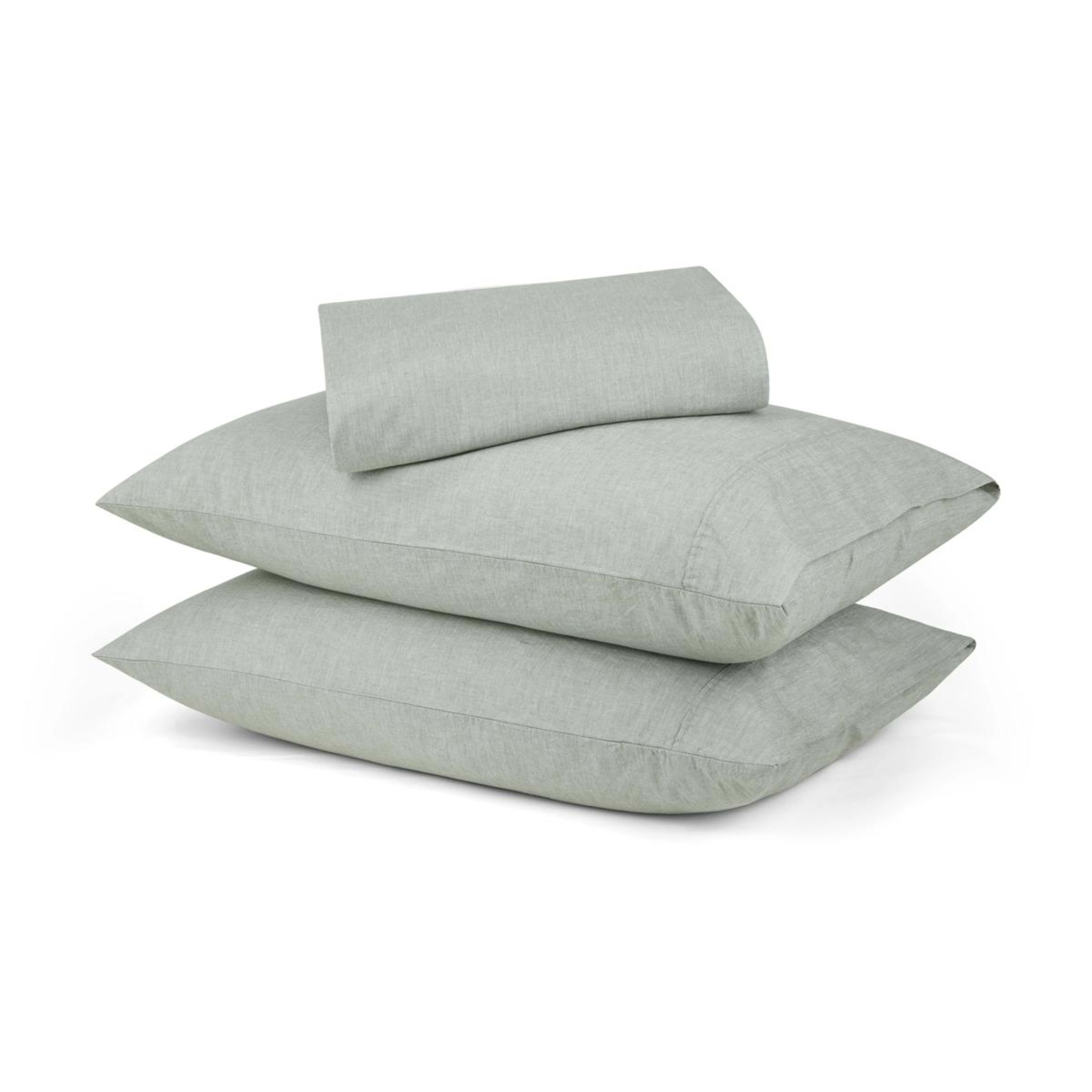1 Stonewashed Chambray Cotton Sheet Set - King Bed, Sage