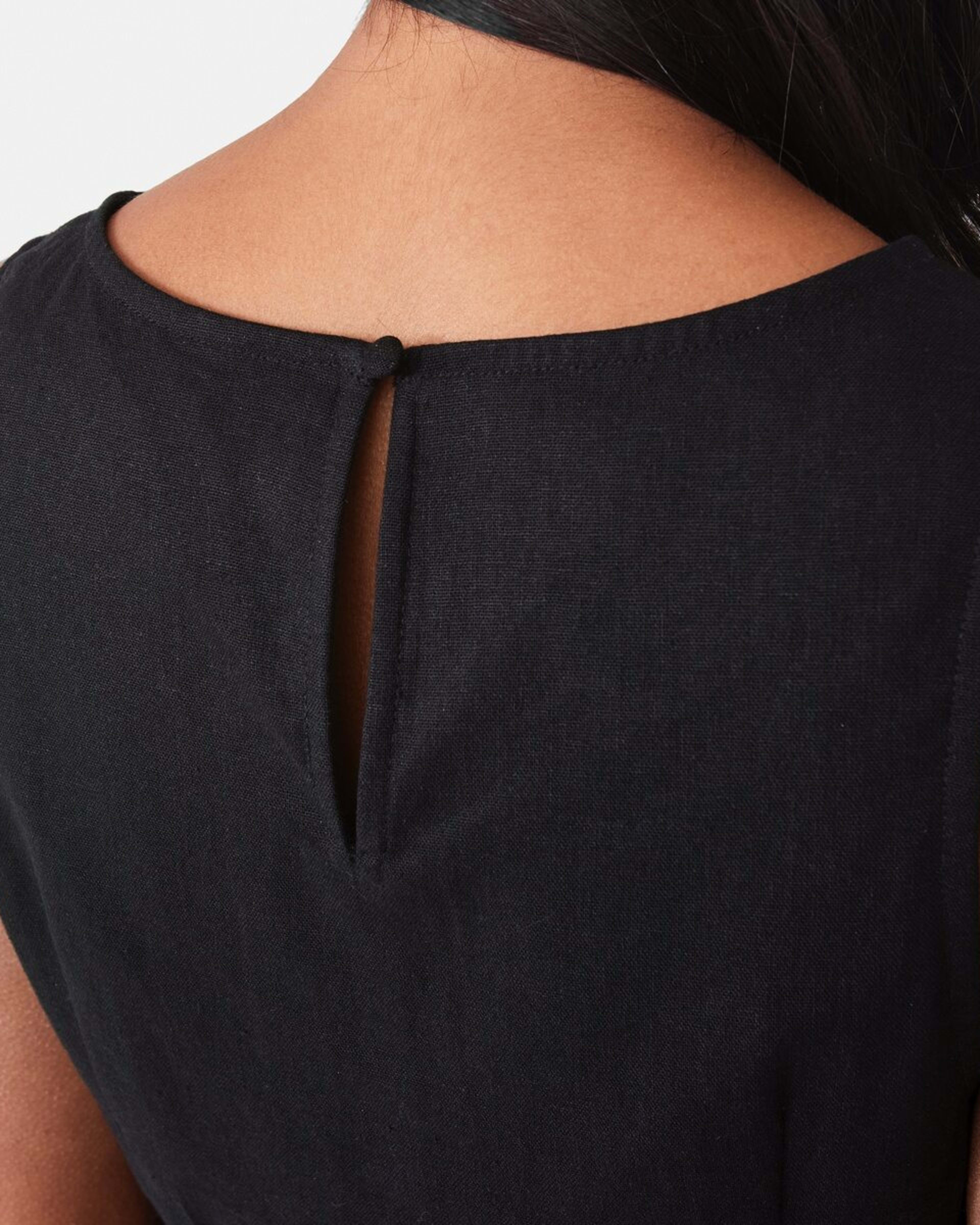 9 Sleeveless Boat Neck Linen Blend Mini Dress Black, 9 of 10