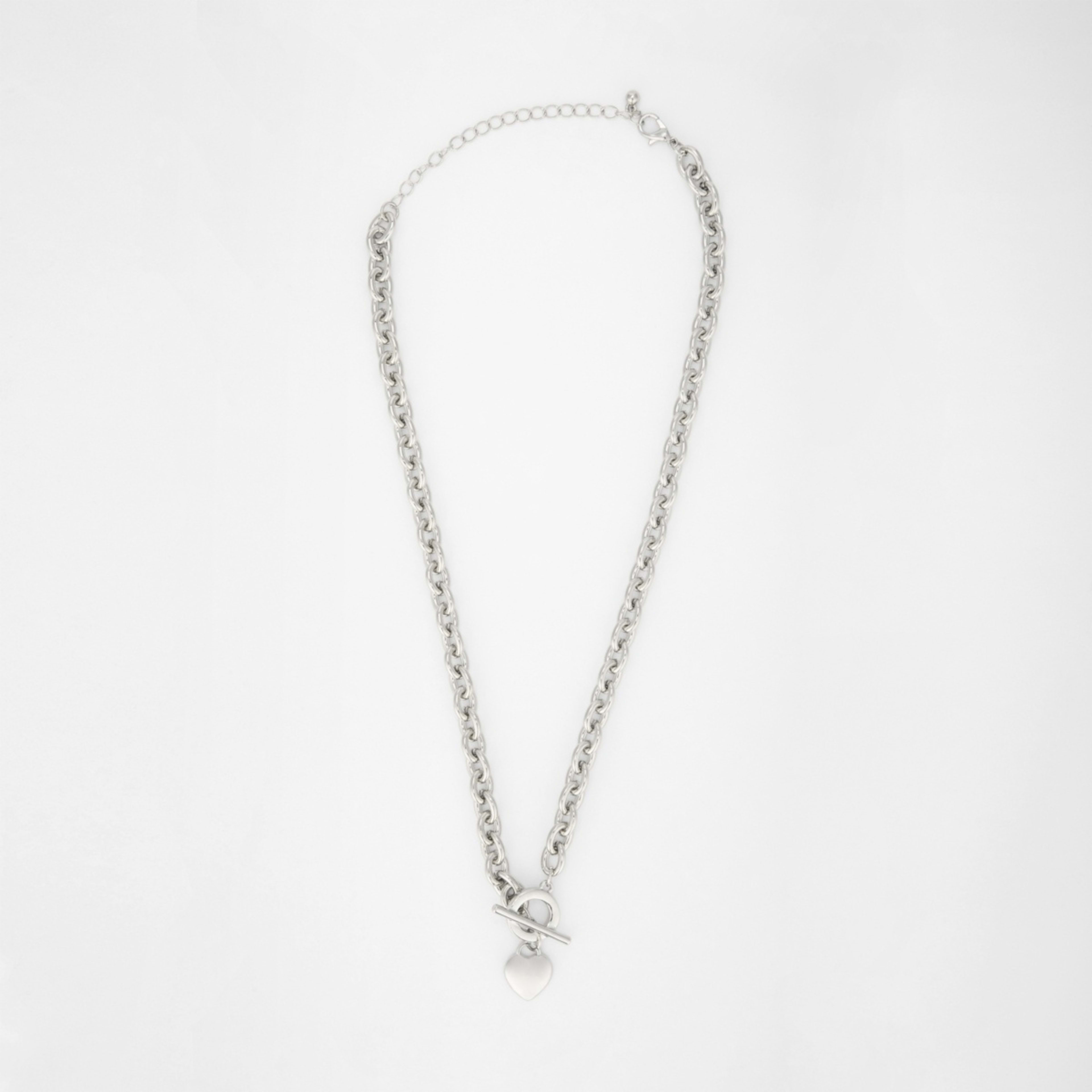 1 Heart Fob Chunky Chain Necklace - Silver Tone