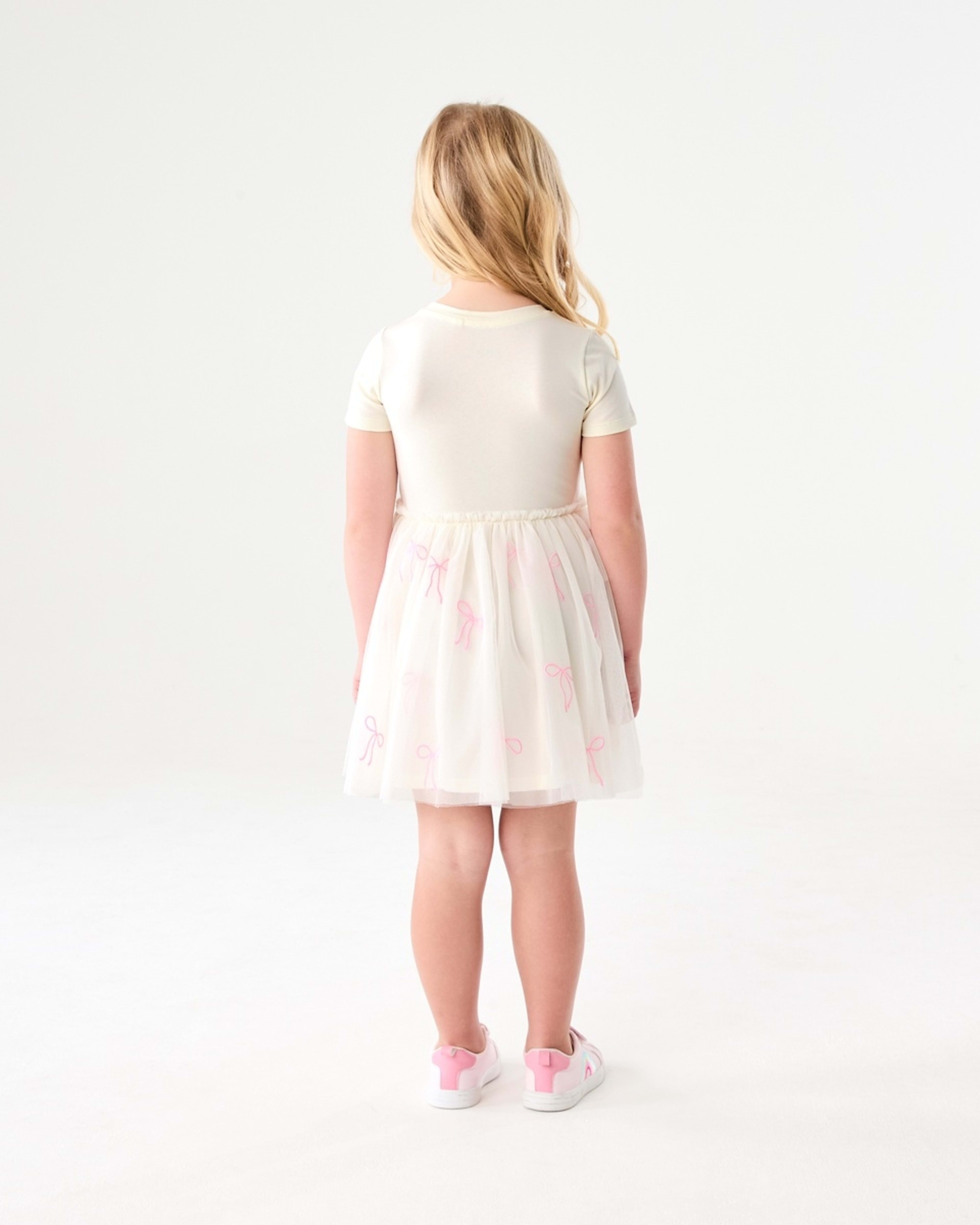 8 Short Sleeve Tutu Dress RIBBON BOW EMB BUTTER BIEGE, 8 of 8