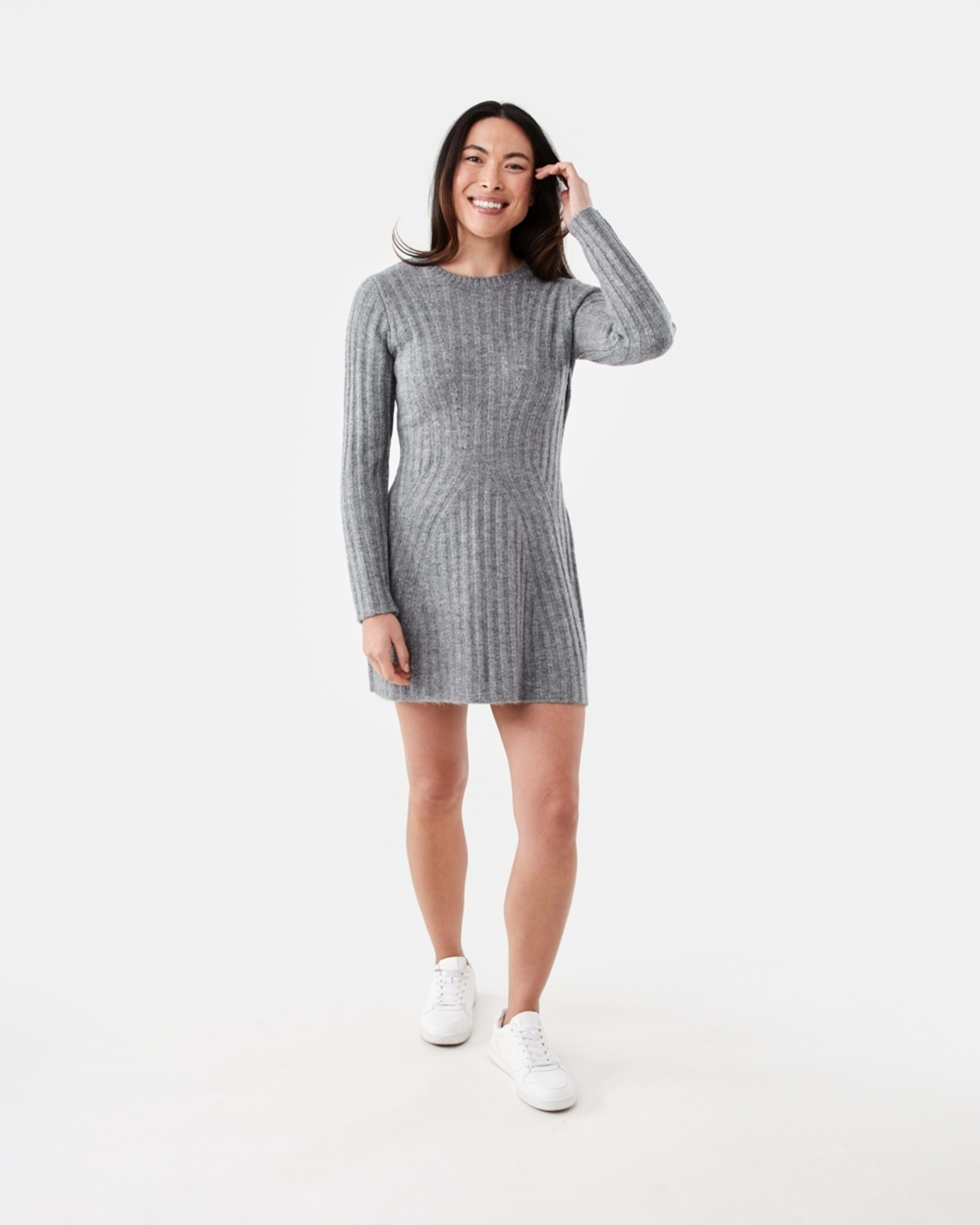 7 Long Sleeve Rib True Knit Skater Mini Dress Grey Marle, 7 of 7