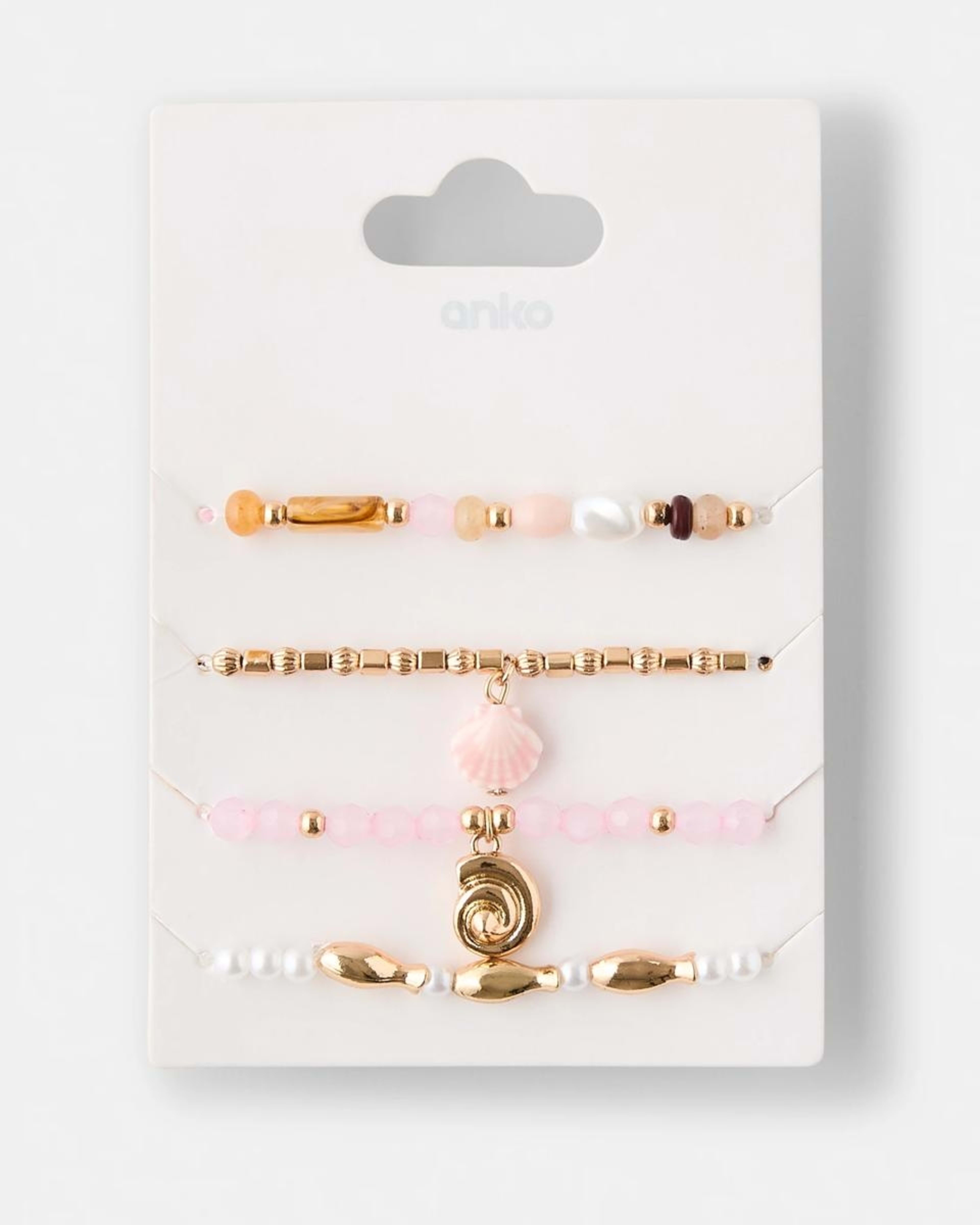 7 4 Pack Stretch Bracelets - Pink, White, Brown and Gold Tone Pink, 7 of 7