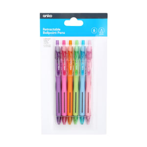 6 Pack Retractable Ball Point Pens