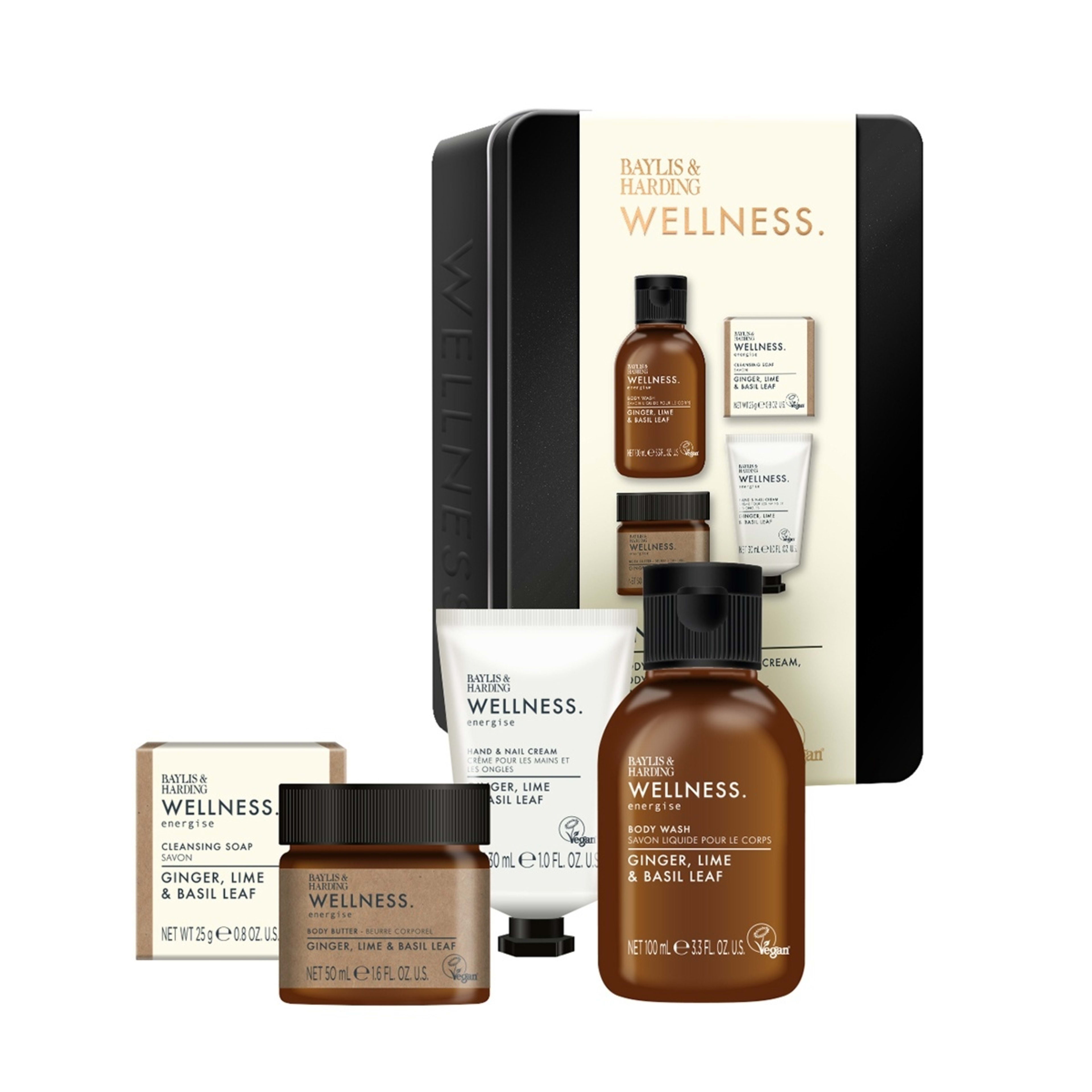 2 Baylis & Harding 4 Piece Wellness and Energise Luxury Tin Gift Set - Ginger Root Extract, Lime and Basil Leaf, 2 of 3