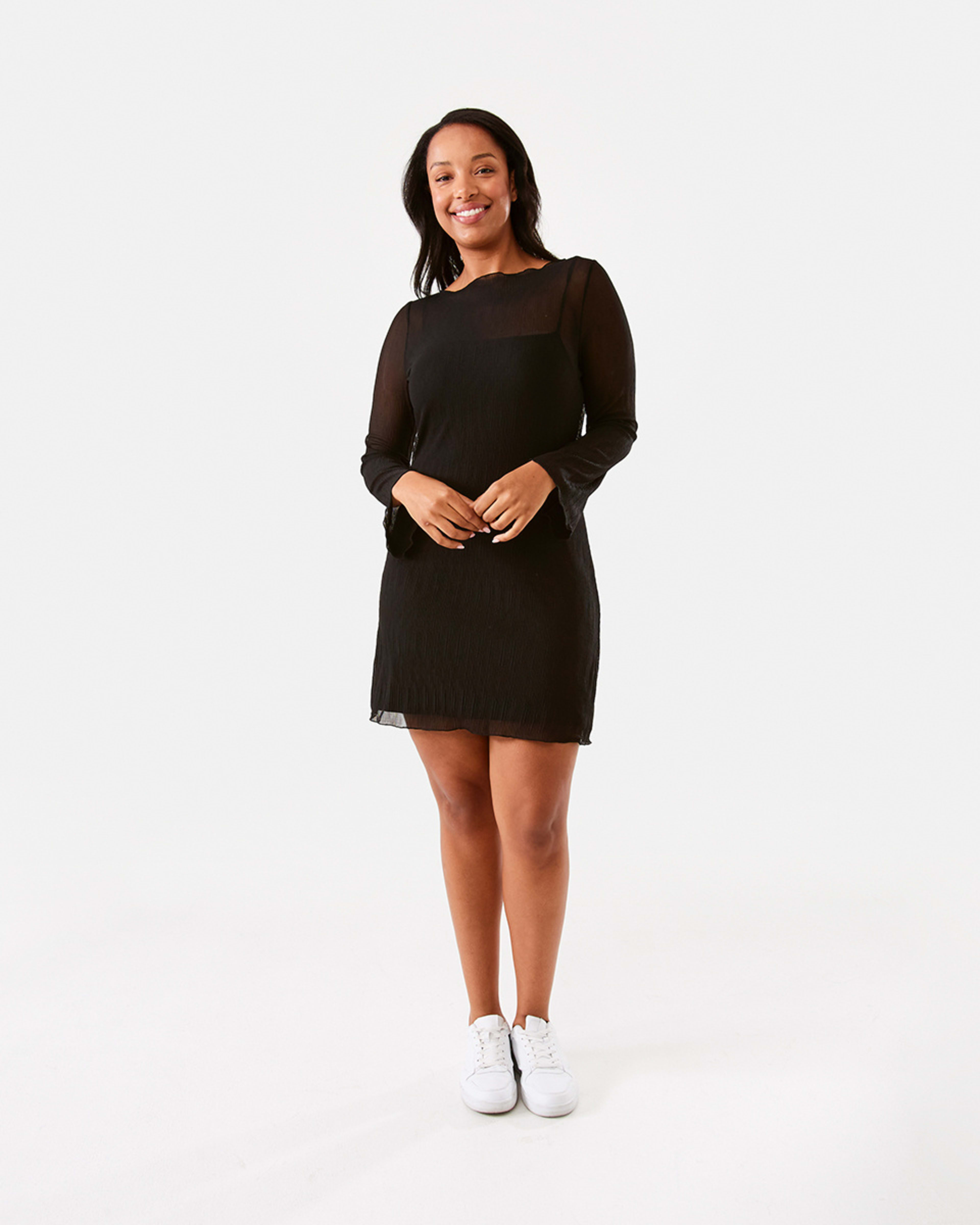 Long Sleeve Crinkle Mesh Mini Dress Kmart NZ