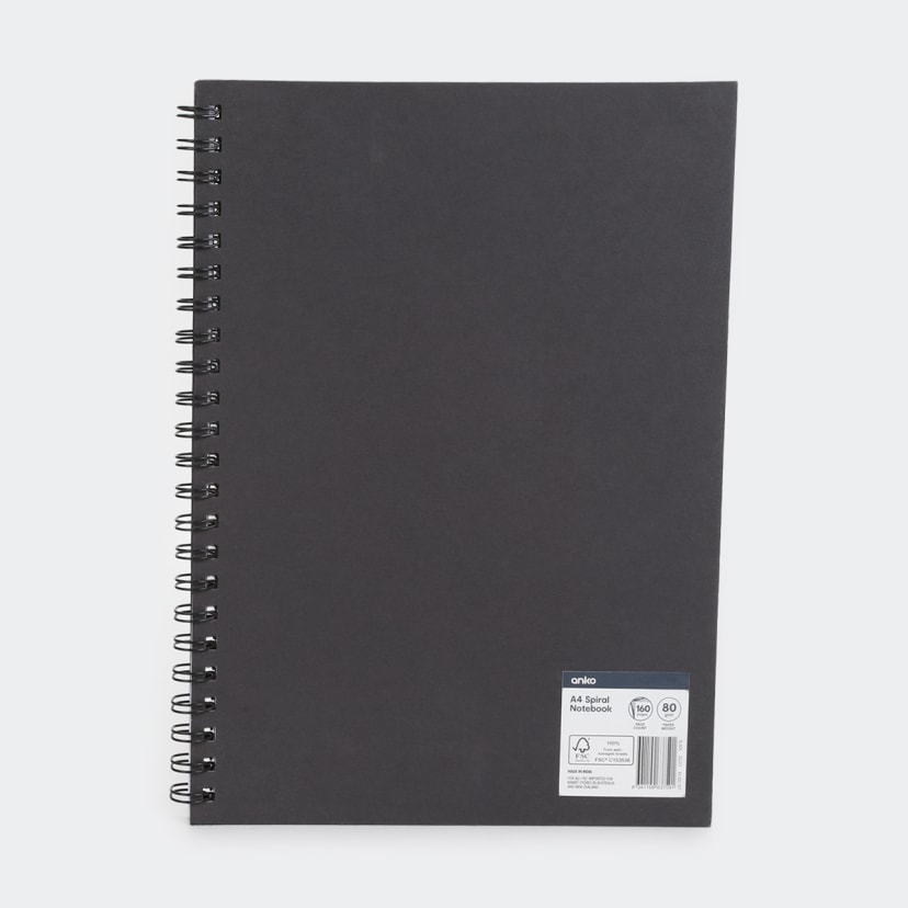 A4 Spiral Notebook Black Kmart