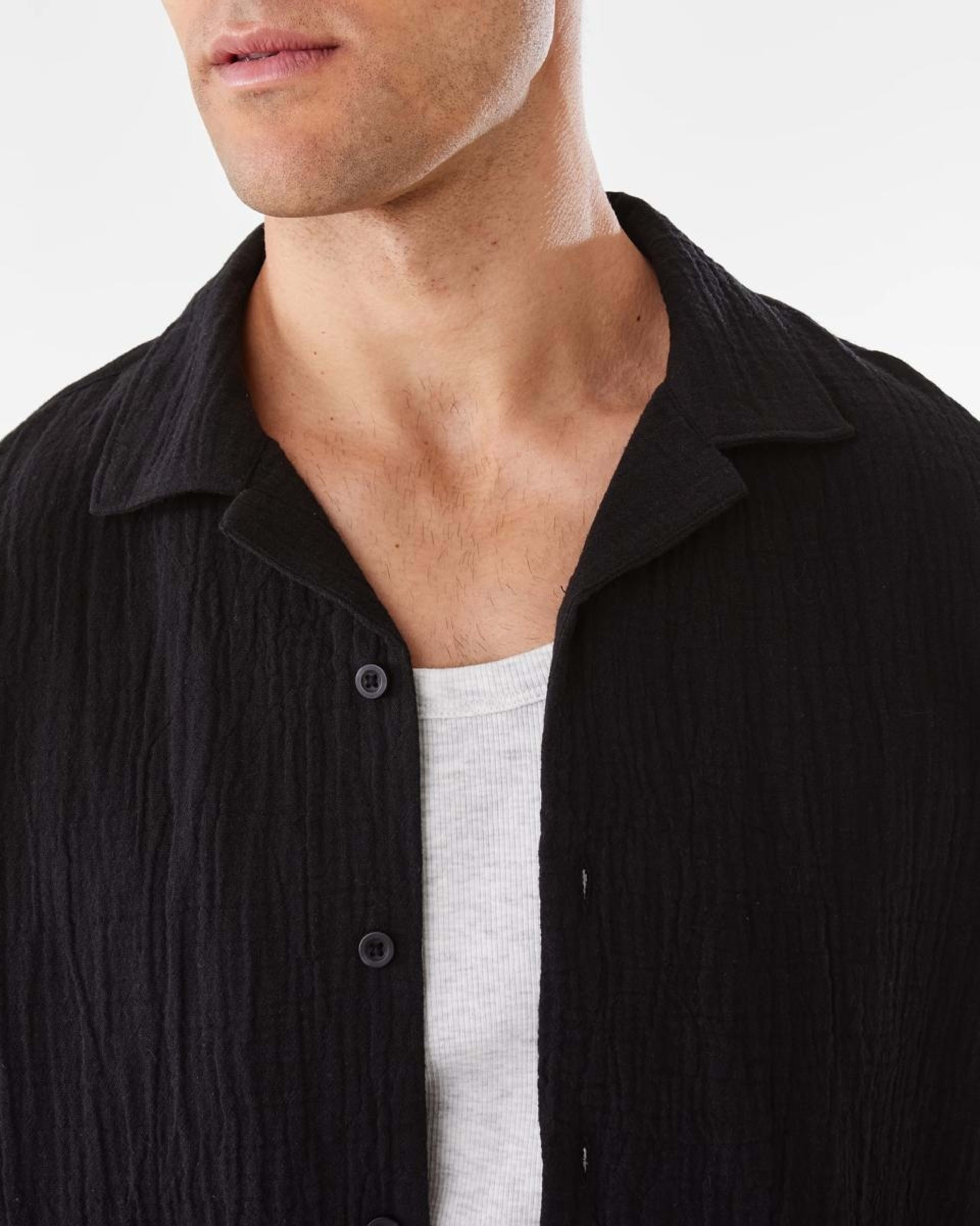 6 Short Sleeve Double Cloth Shirt BLACK, 6 of 7