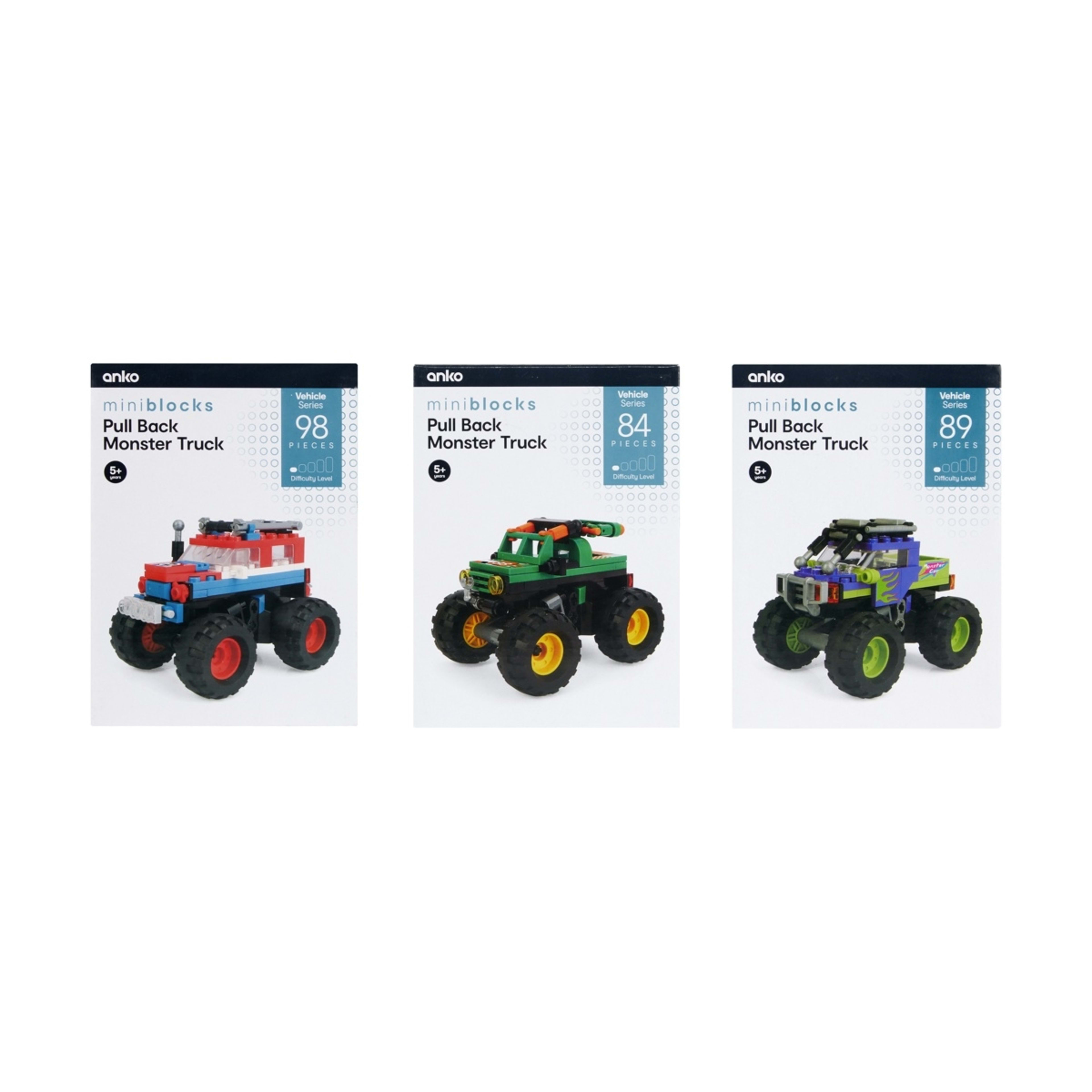 1 Mini Blocks Vehicle Series: Pull Back Monster Truck - Assorted