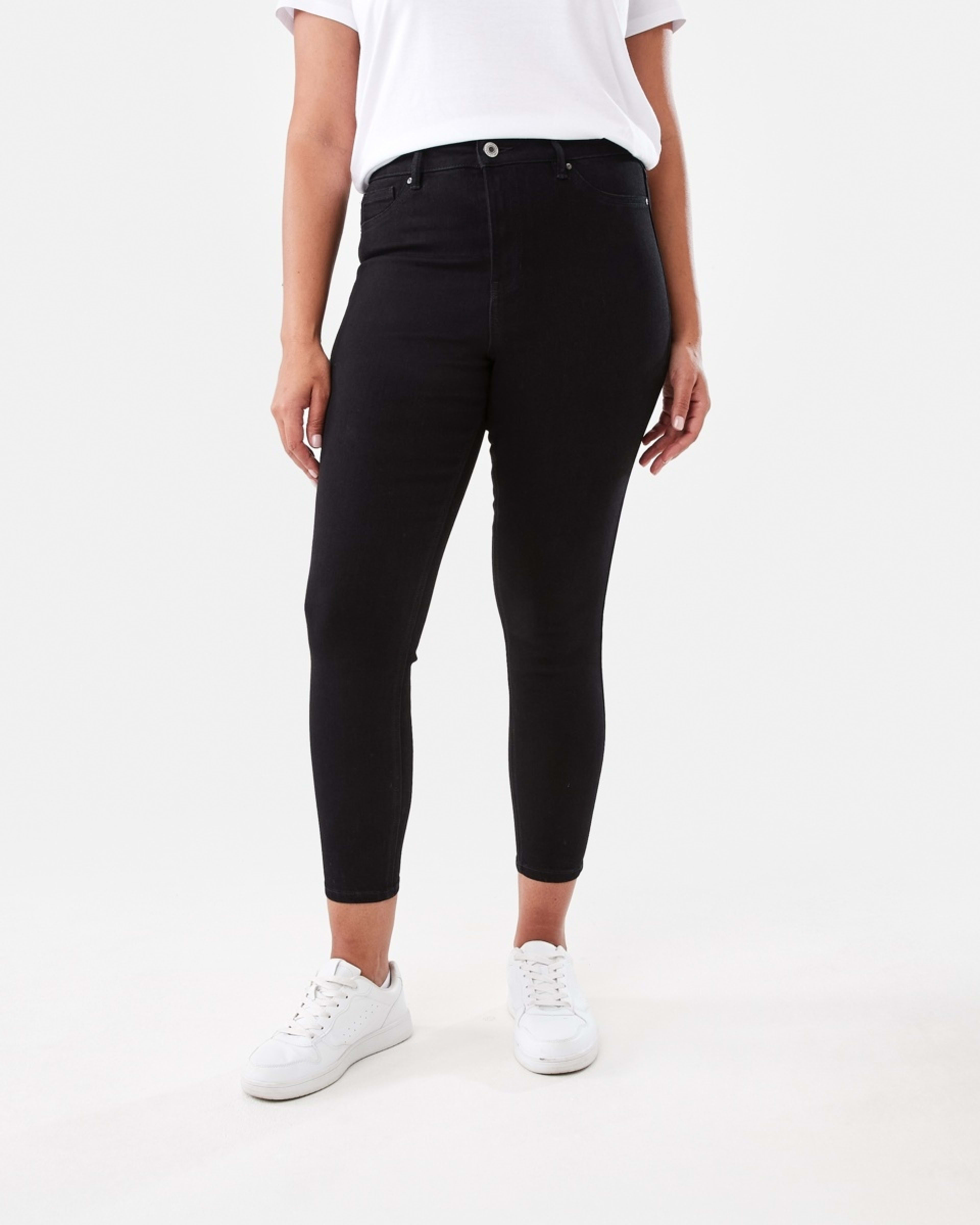 1 High Rise Ankle Length Skinny Jeans Black Wash