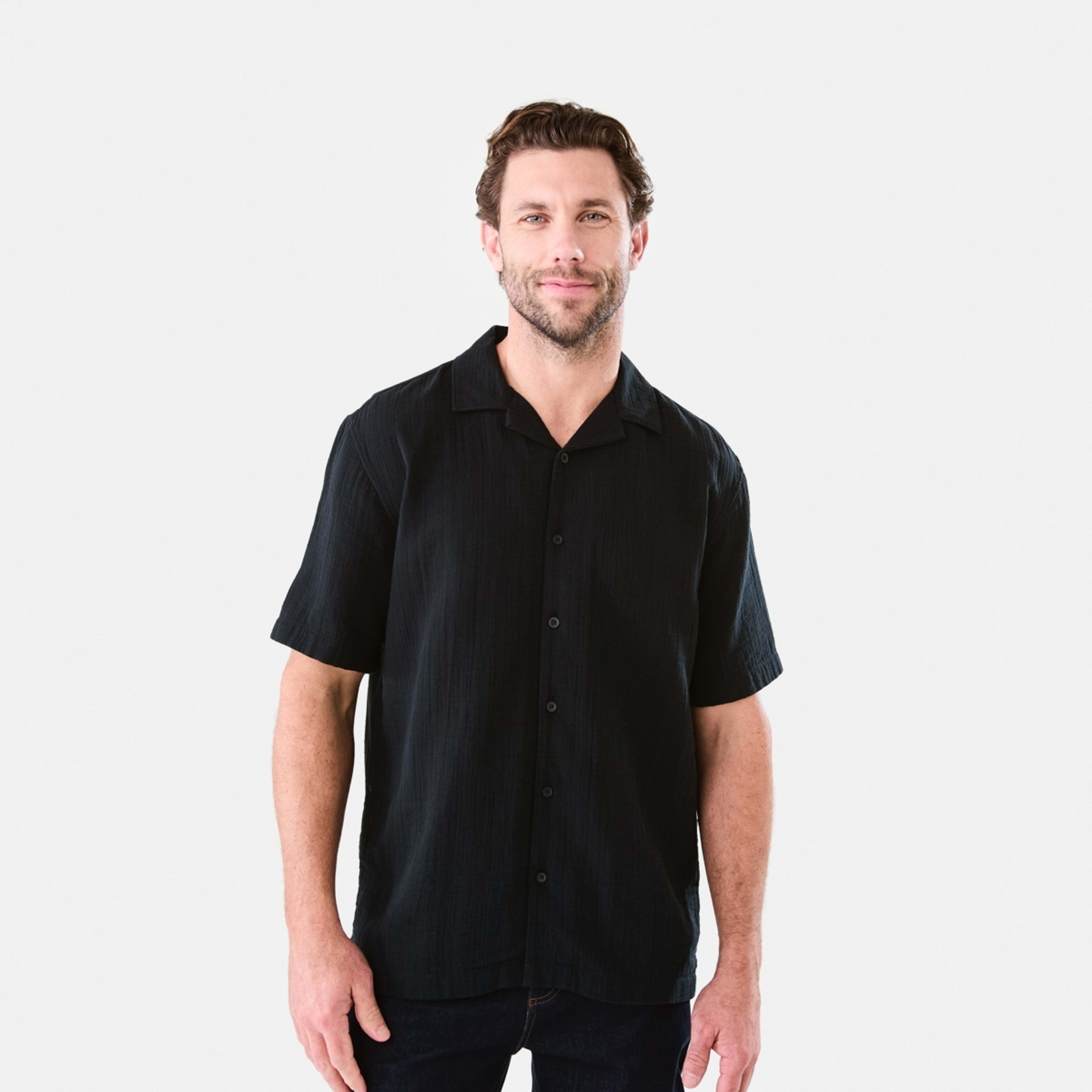 1 Short Sleeve Double Cloth Shirt Black, 1 of 6