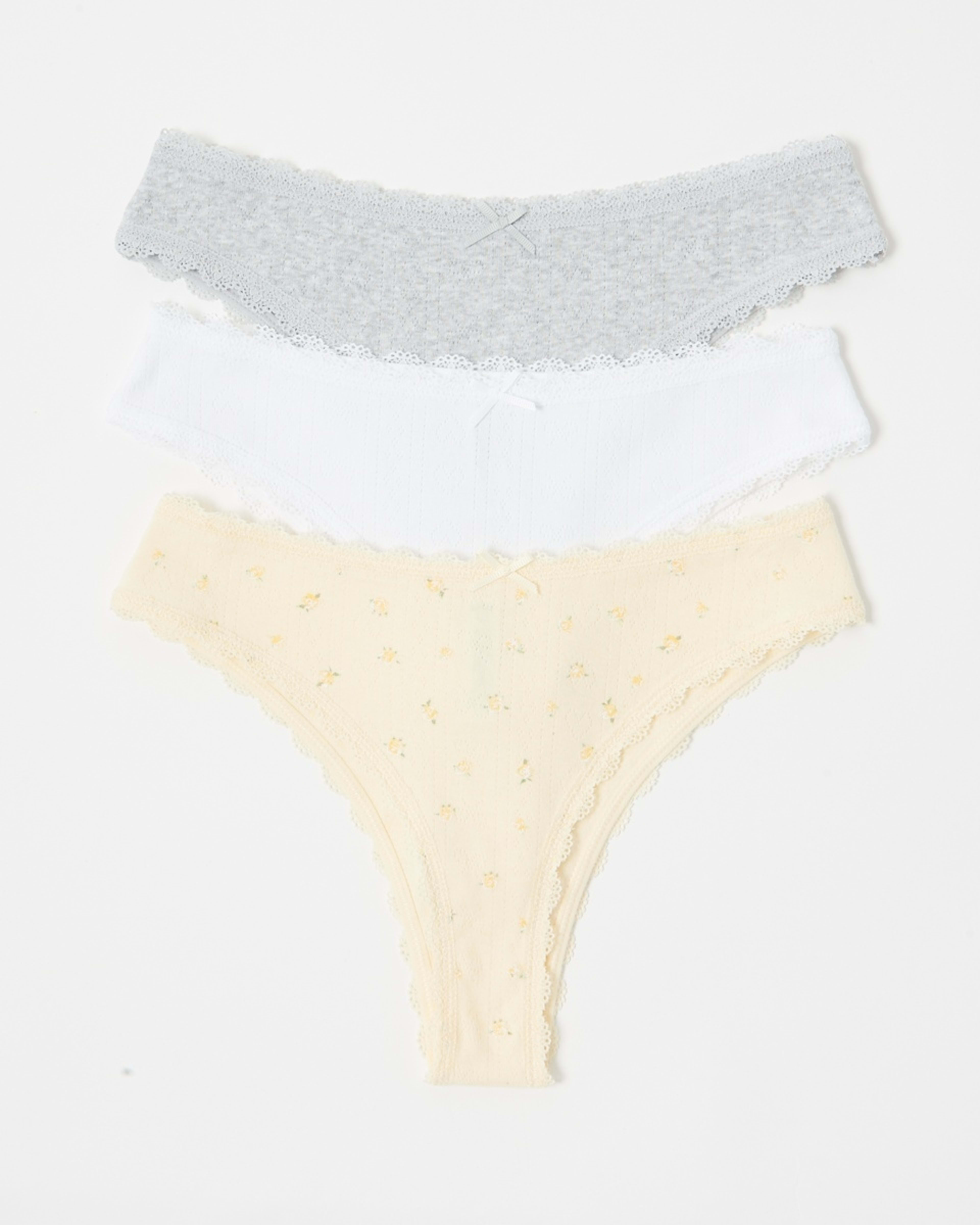 1 3 Pack Pointelle Bikini Briefs Yellw Flrl, 1 of 8