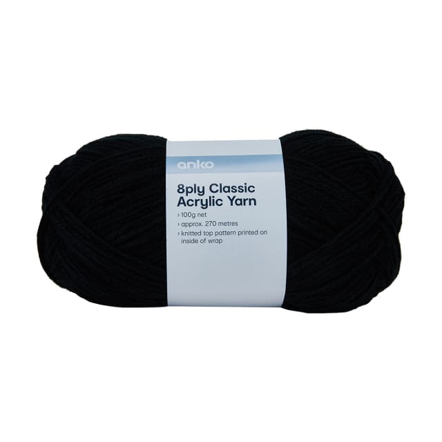 8 Ply Classic Acrylic Yarn Black Kmart