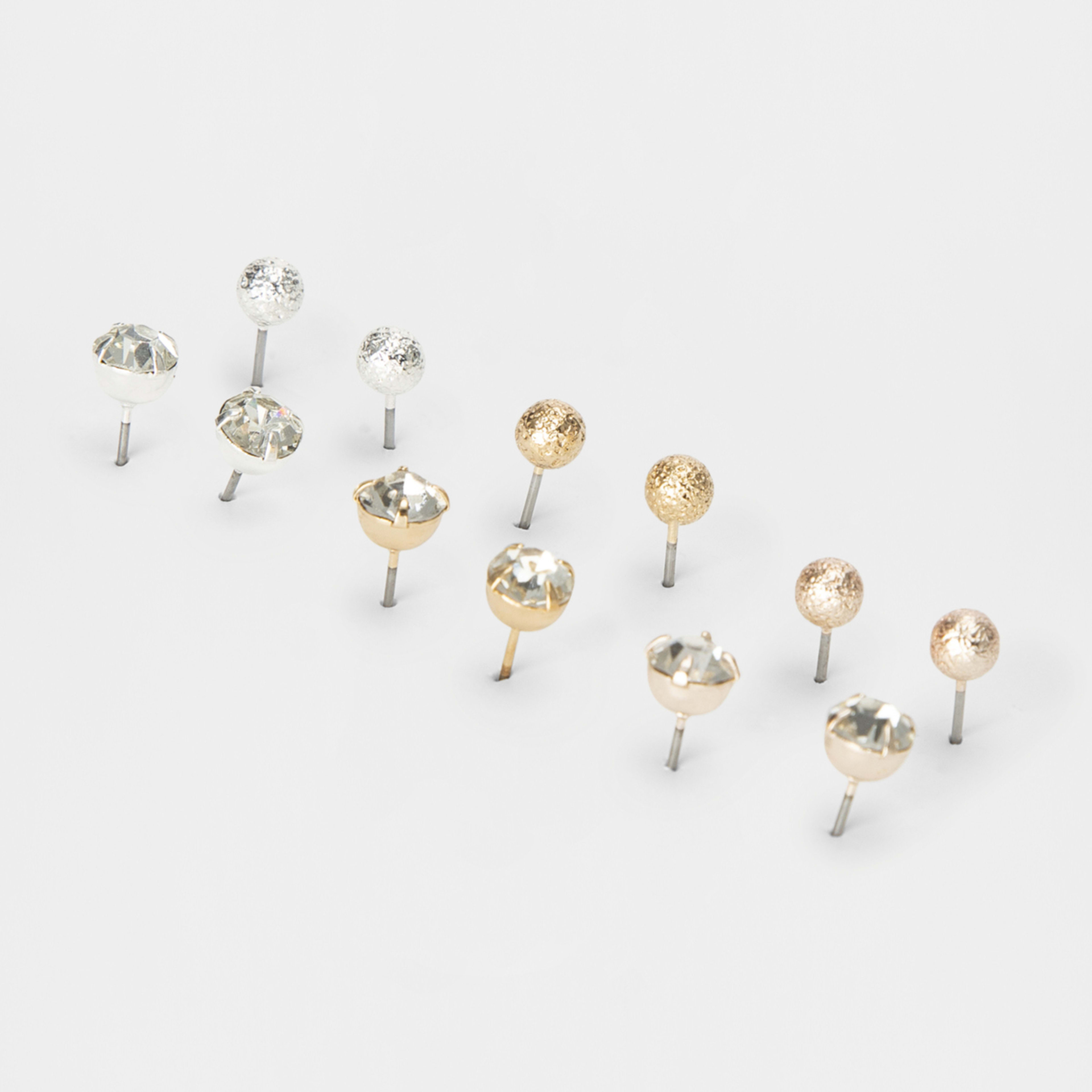 2 6 Pack Diamante and Beaten Stud Earrings, 2 of 5