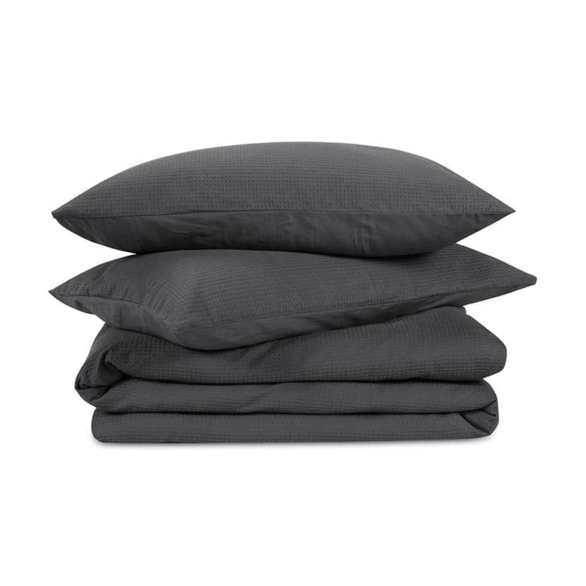 Waffle Cotton Quilt Cover Set Double Bed, Charcoal Kmart