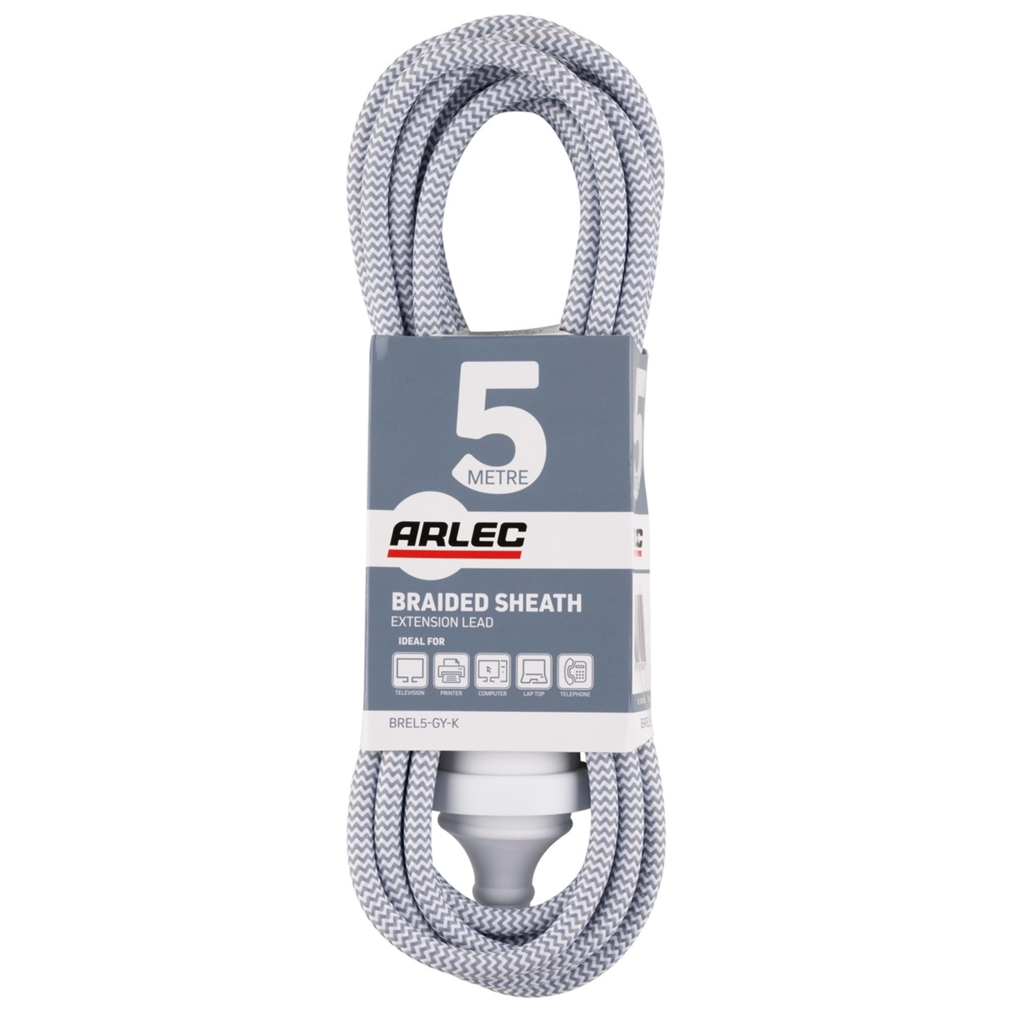 1 5m Arlec Braided Sheath Extension Lead - Grey