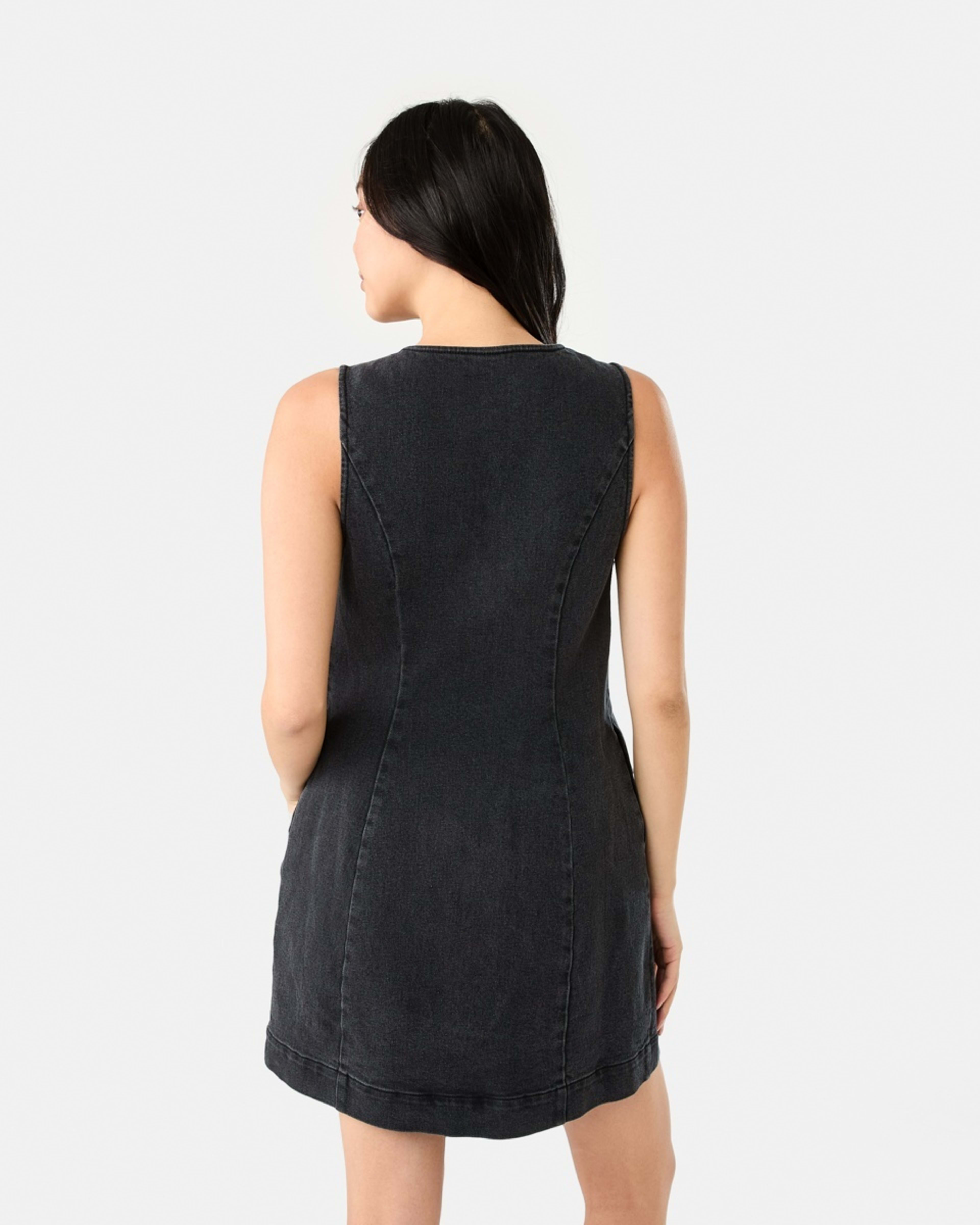 4 Sleeveless Boat Neck Denim Mini Dress BLACK WASH, 4 of 8