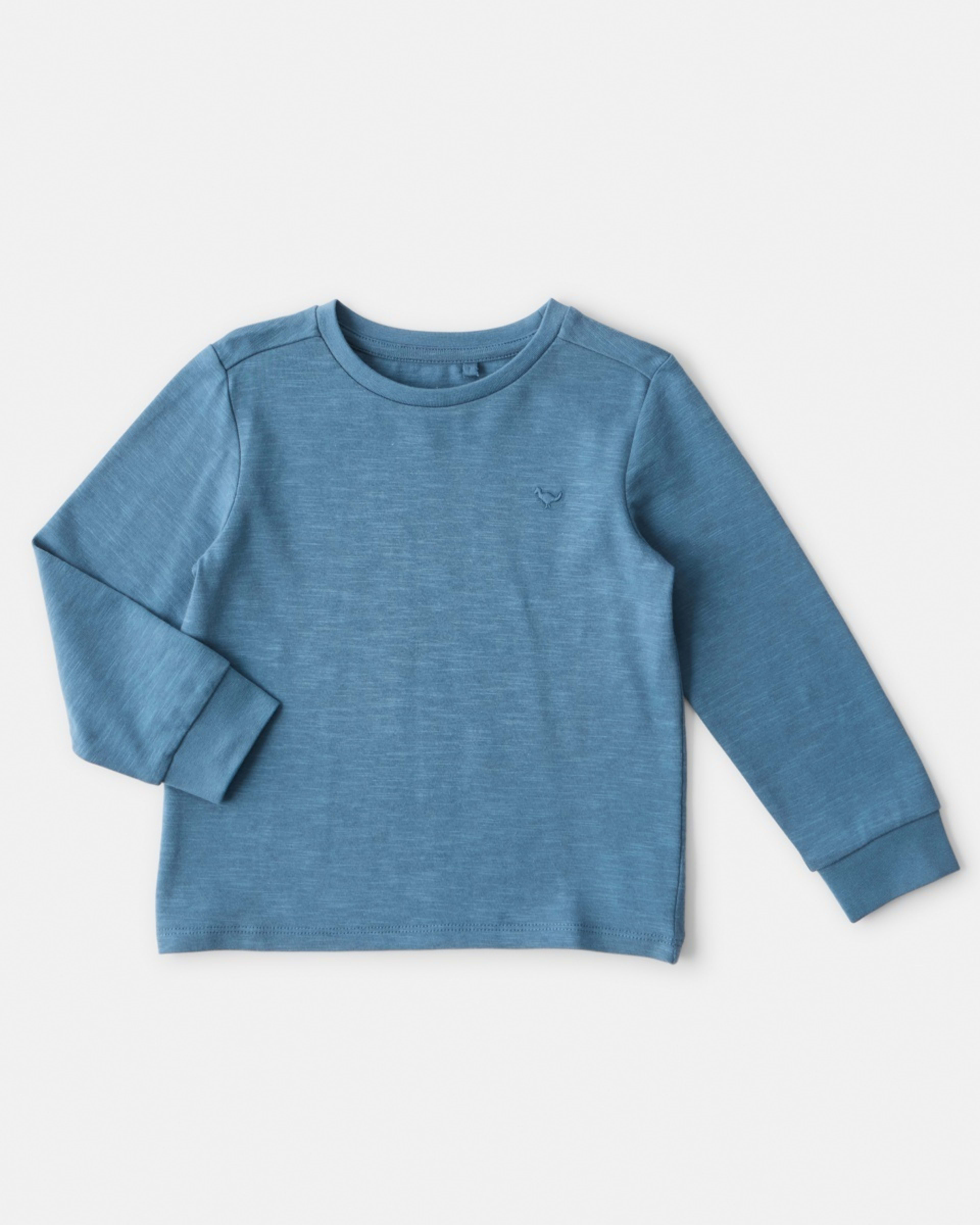 7 Long Sleeve Textured T-shirt Dino Embroidery Blue, 7 of 8