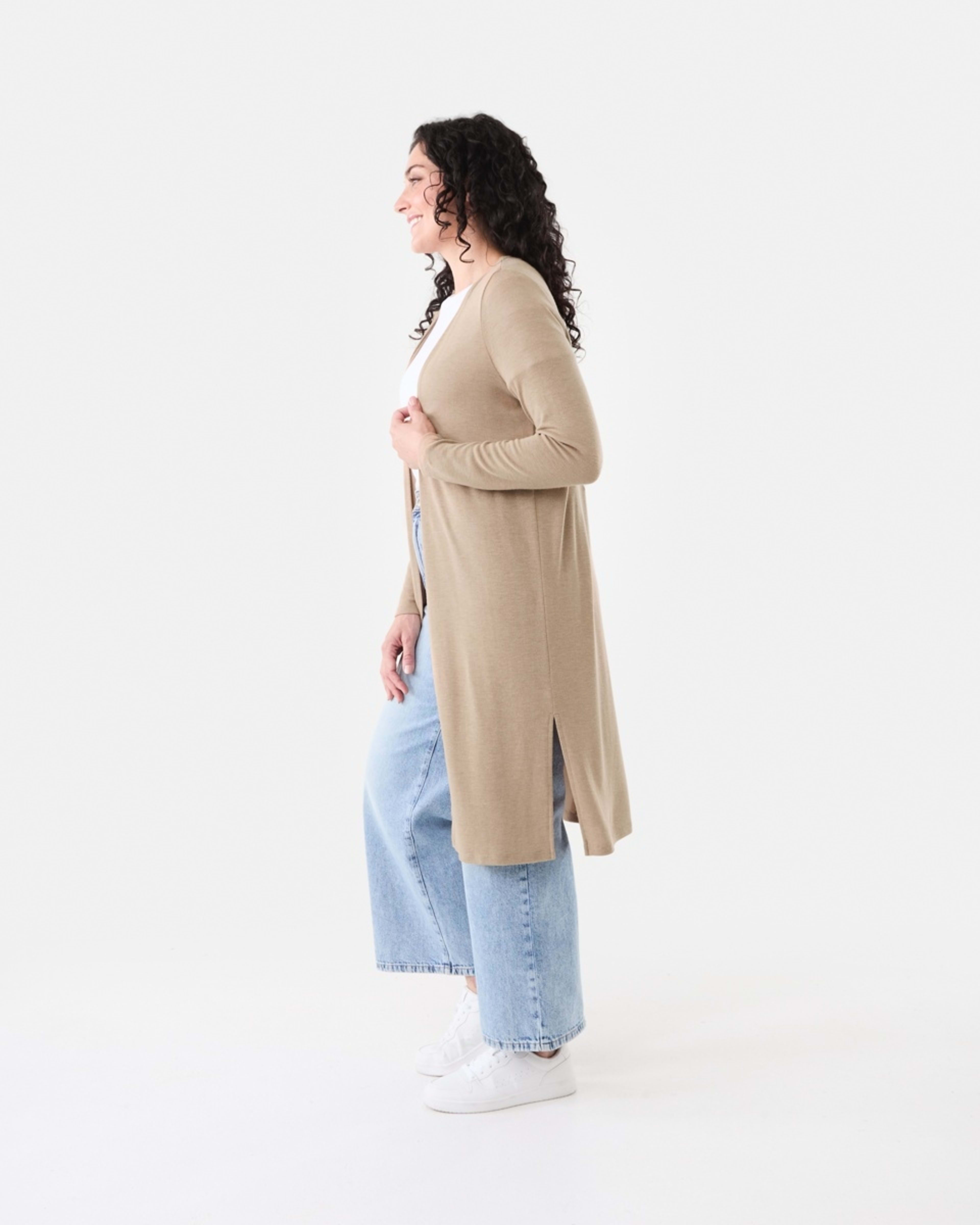 2 Long Sleeve Cardigan Sand Mrl, 2 of 5