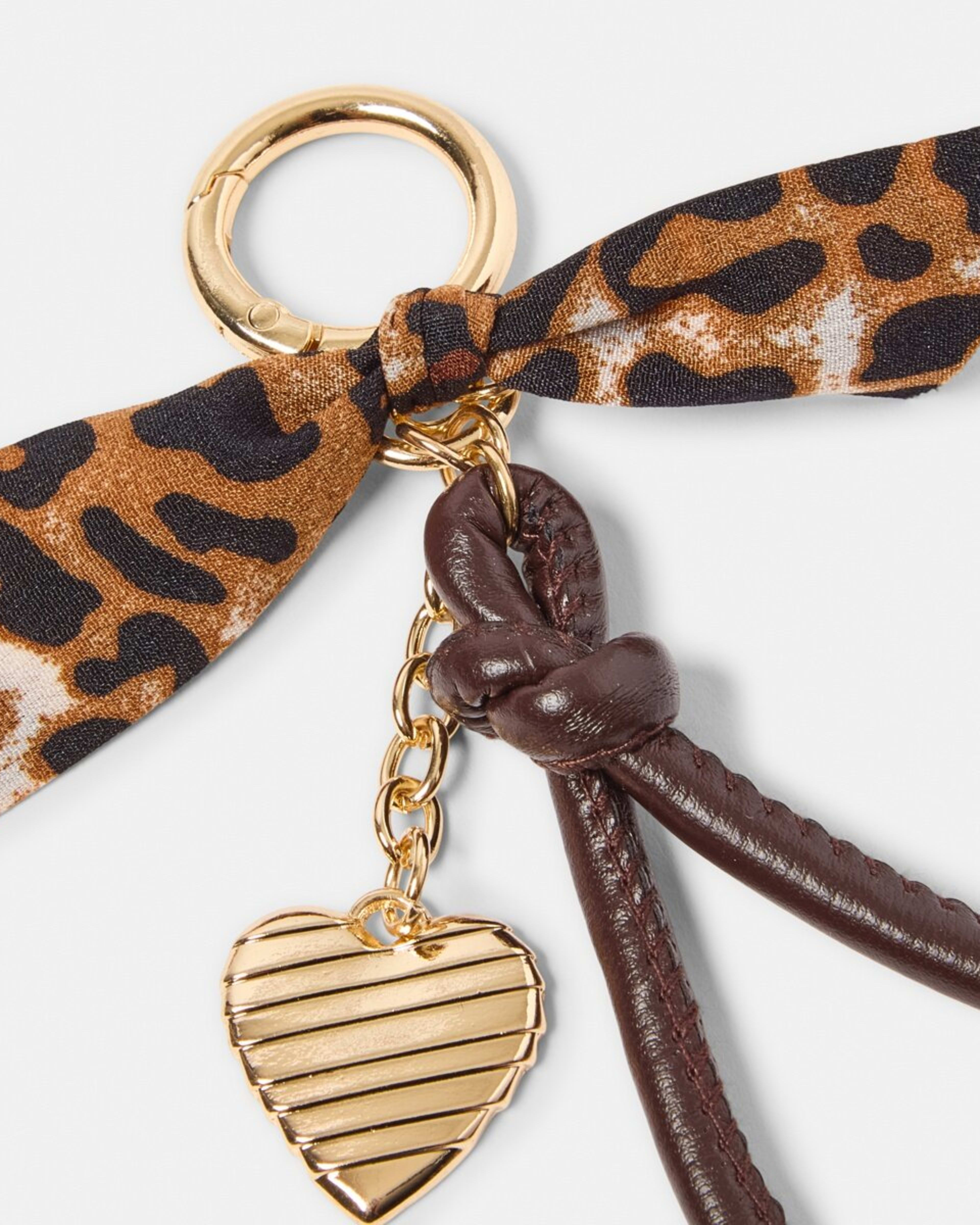 2 Leopard Bow Charm Keyring - Brown, Black and Gold Tone Brown, 2 of 3