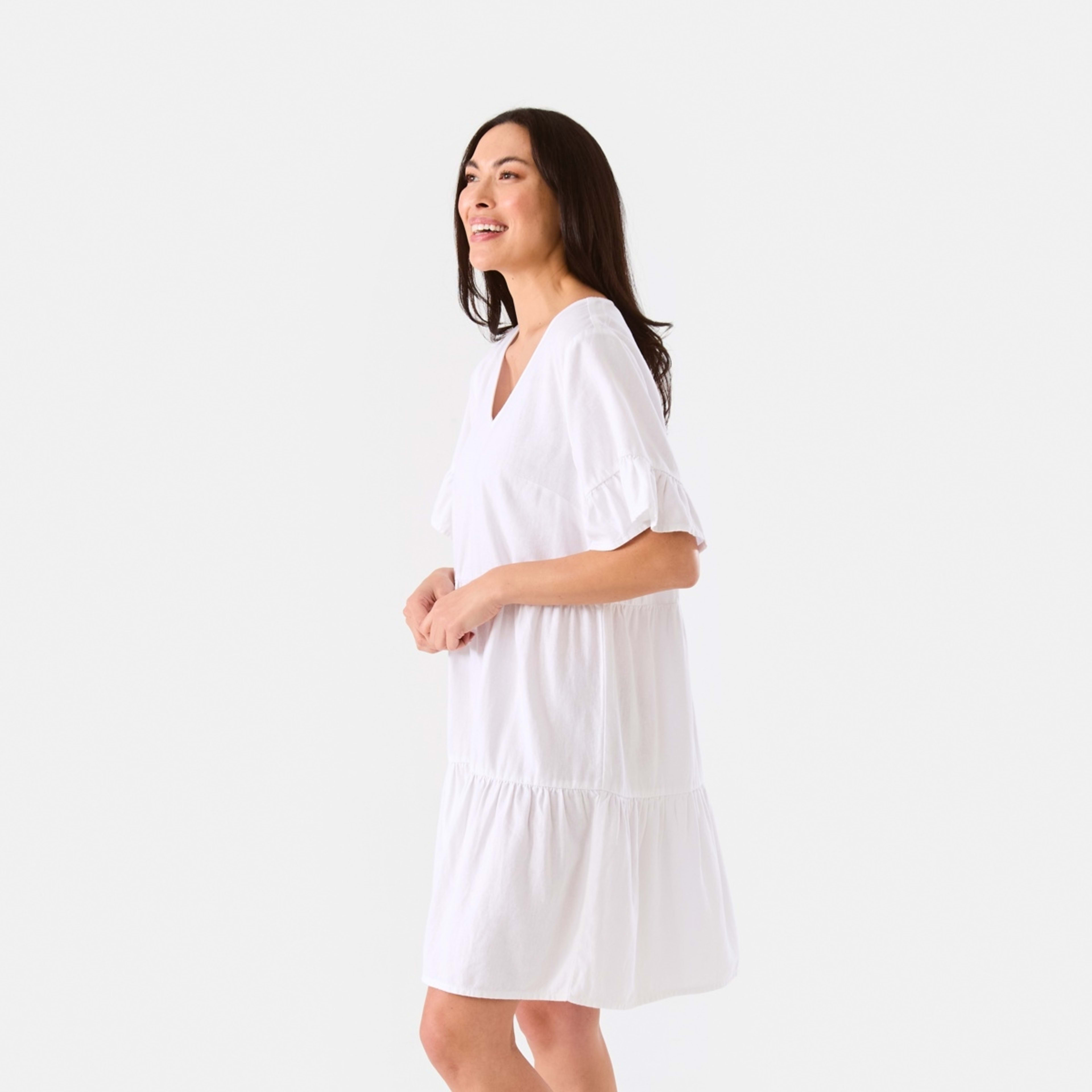 2 Short Sleeve Tiered Frill Mini Dress White, 2 of 8