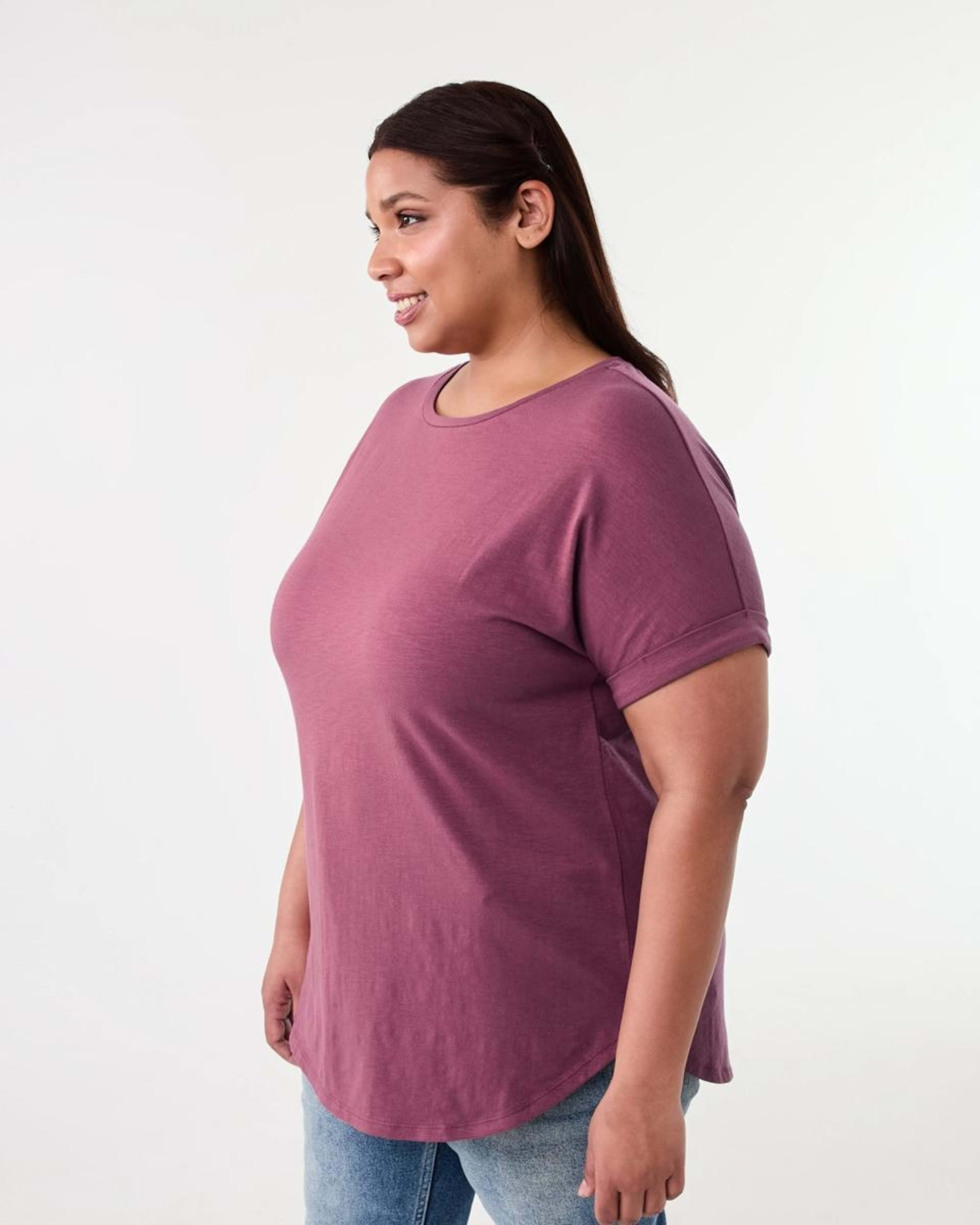2 Curve Short Sleeve Longline Slub T-shirt Maroon, 2 of 7