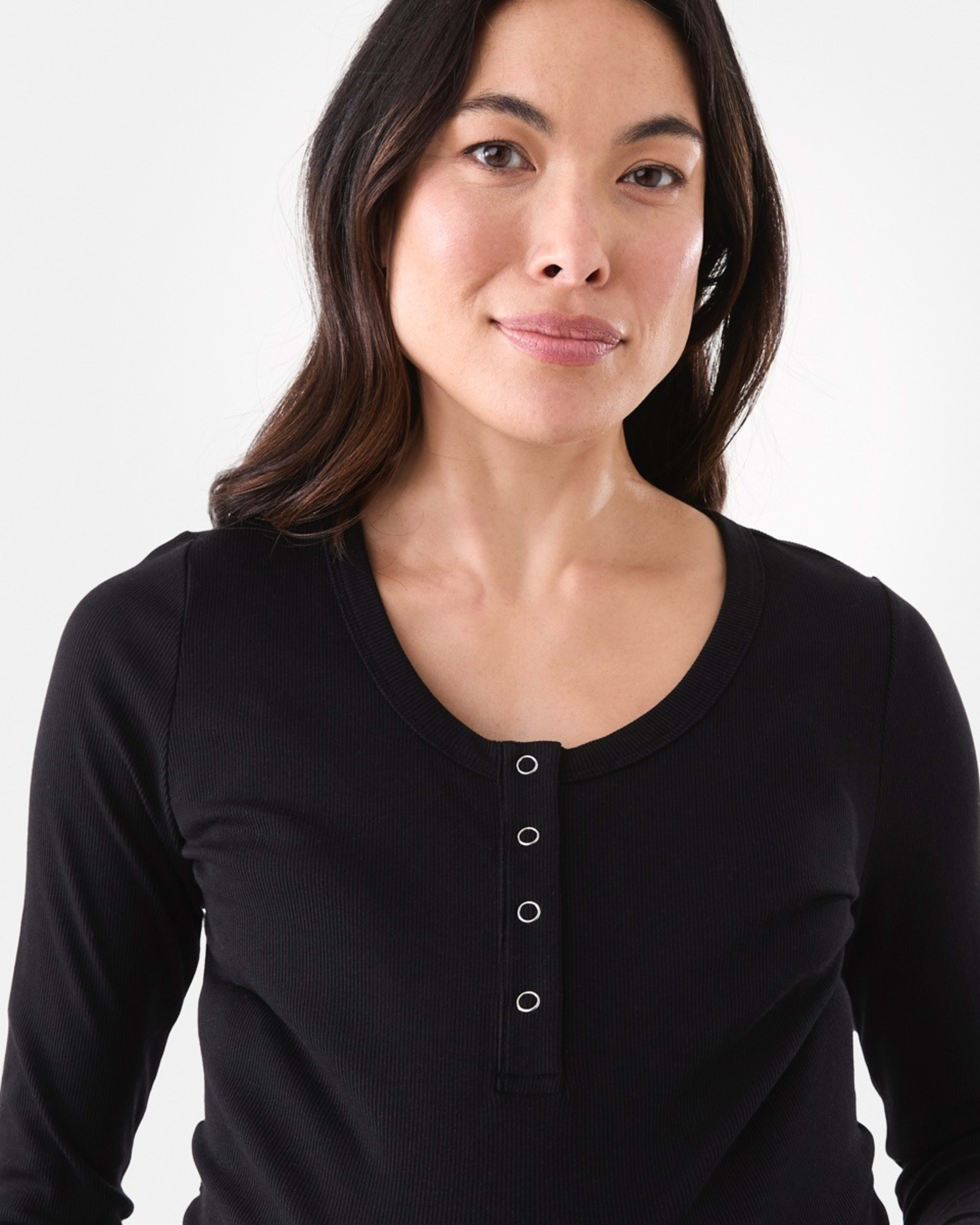 4 Maternity Long Sleeve Henley Feeding T-shirt Black, 4 of 6