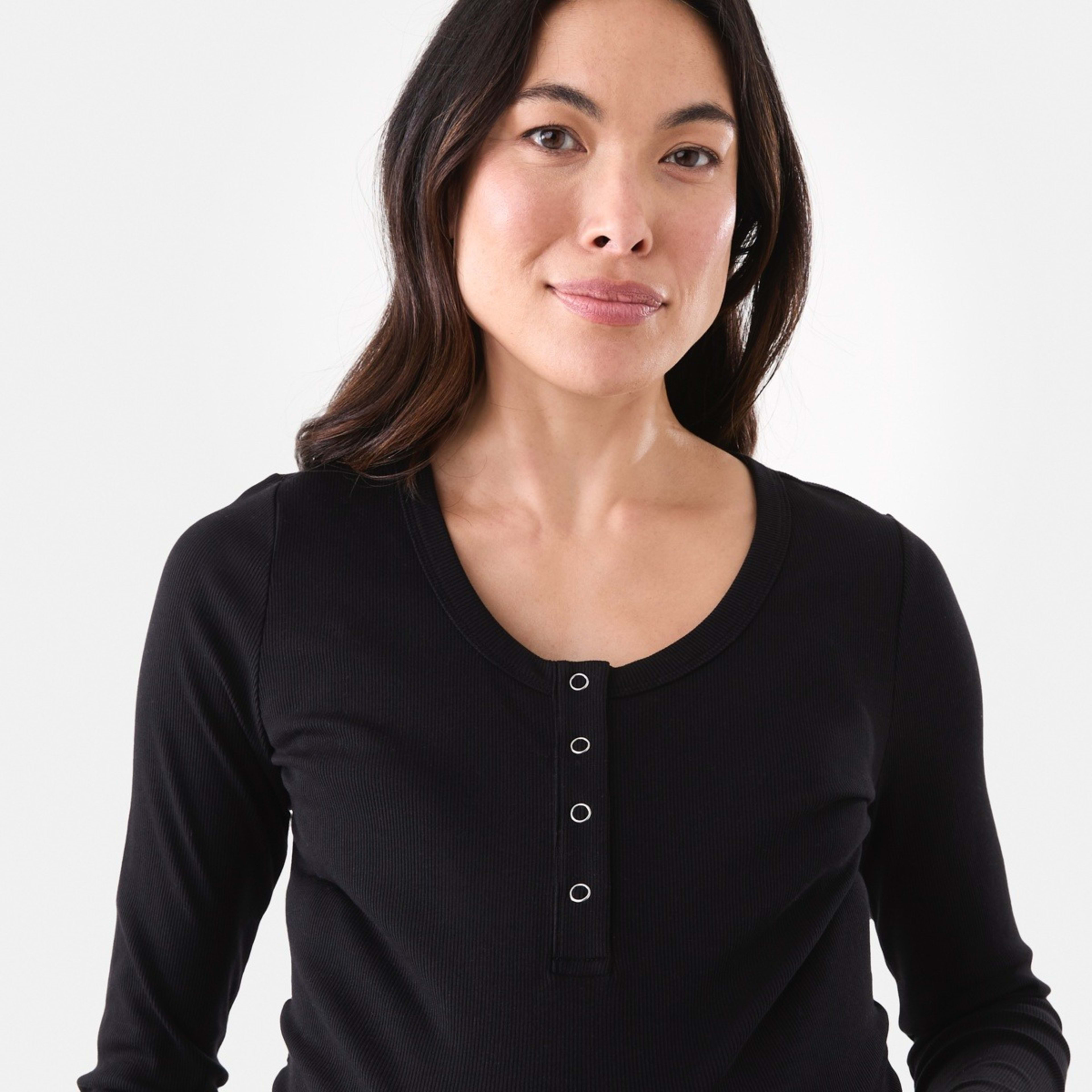 4 Maternity Long Sleeve Henley Feeding T-shirt Black, 4 of 6