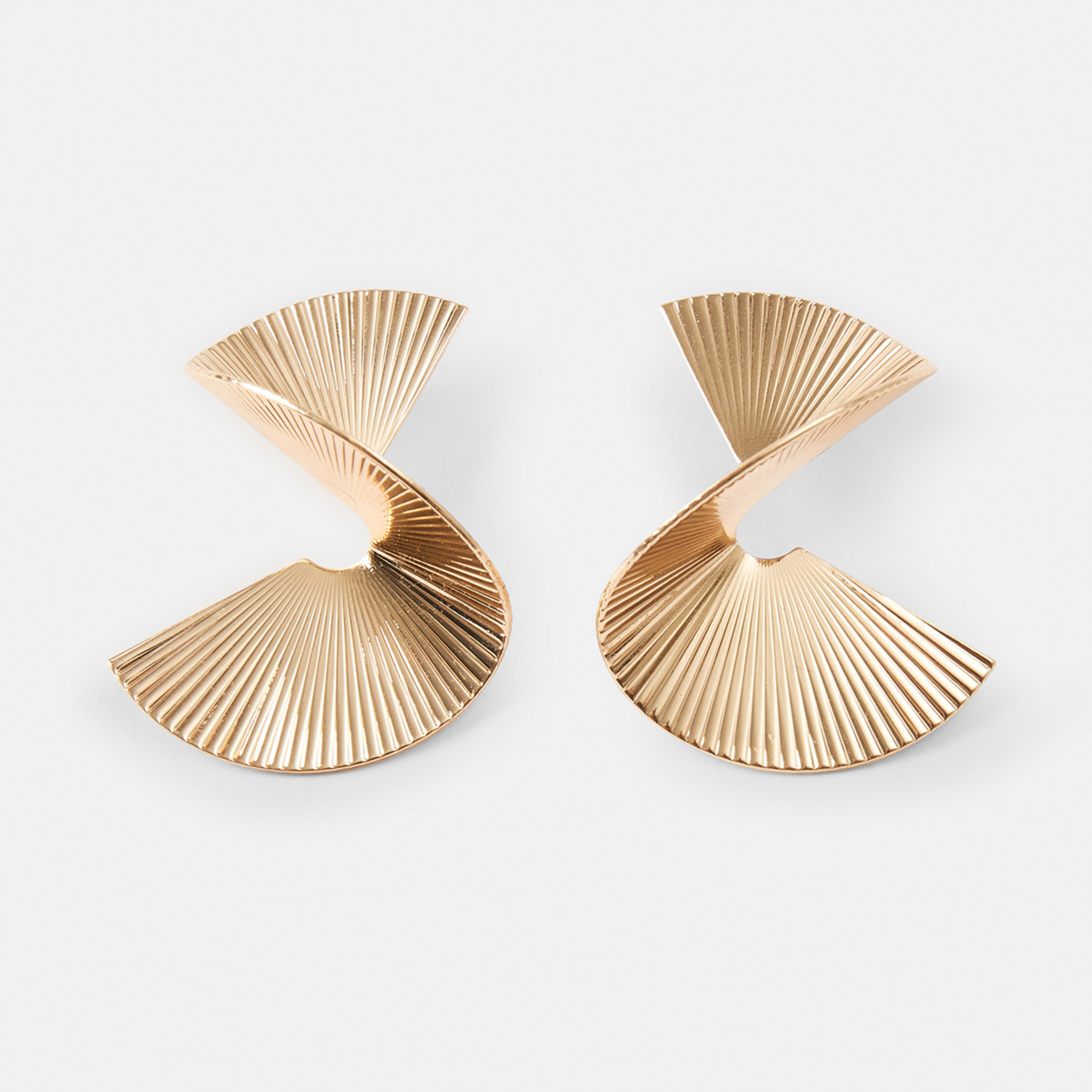 2 Ribbed Fan Drop Earrings - Gold Tone Gold, 2 of 4