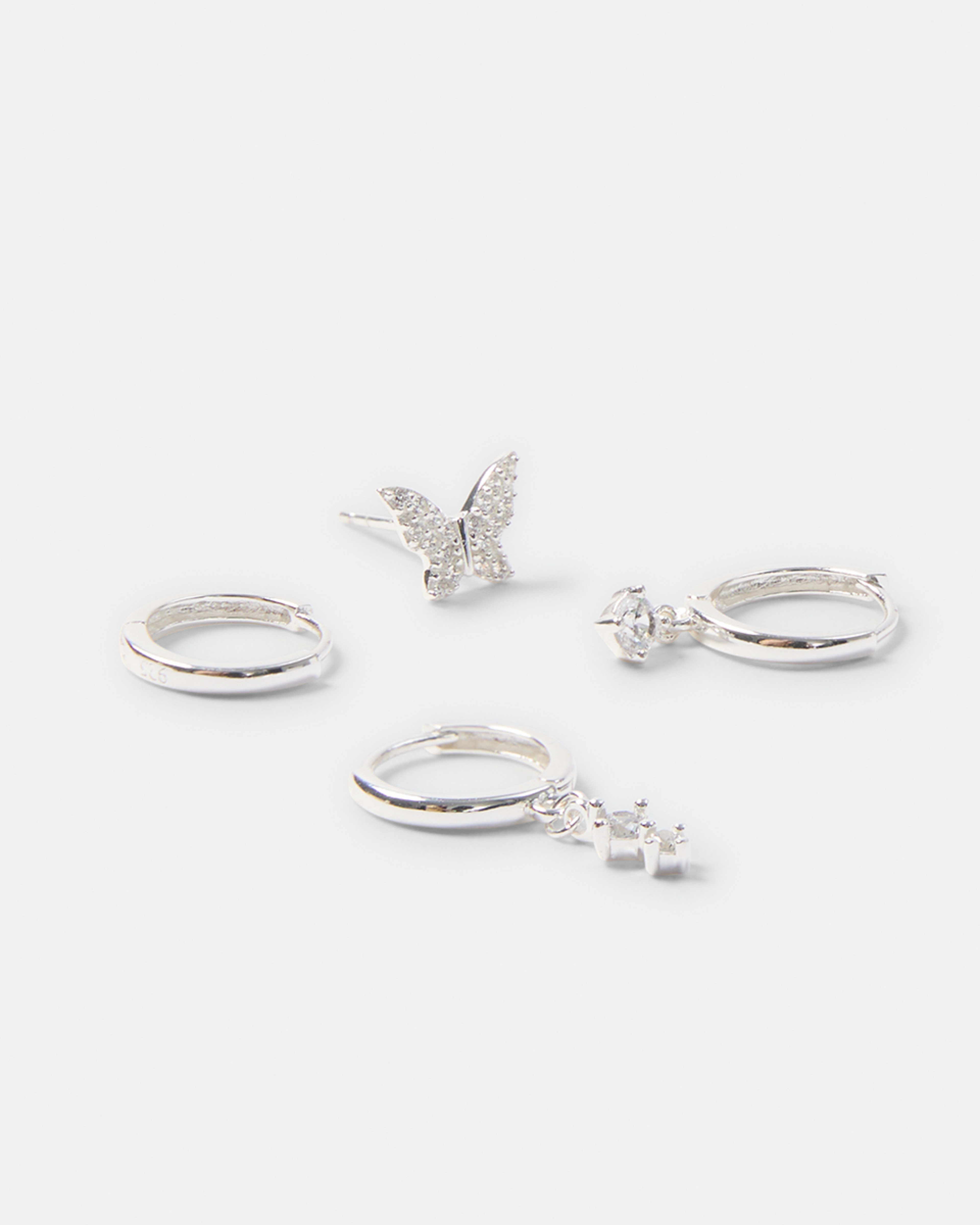 2 5 Pack Sterling Silver Butterfly Stack Earrings Silver, 2 of 5