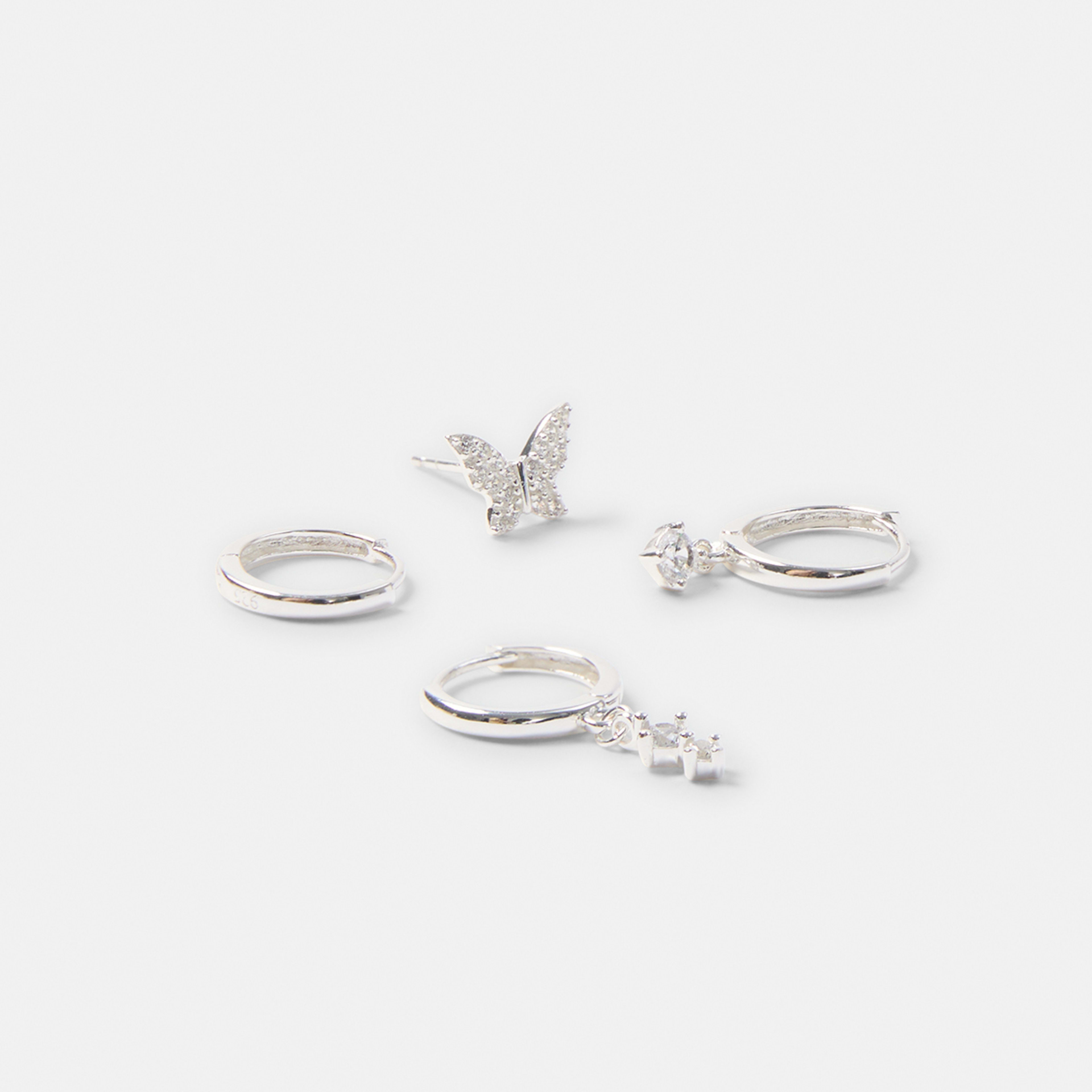 2 5 Pack Sterling Silver Butterfly Stack Earrings Silver, 2 of 5