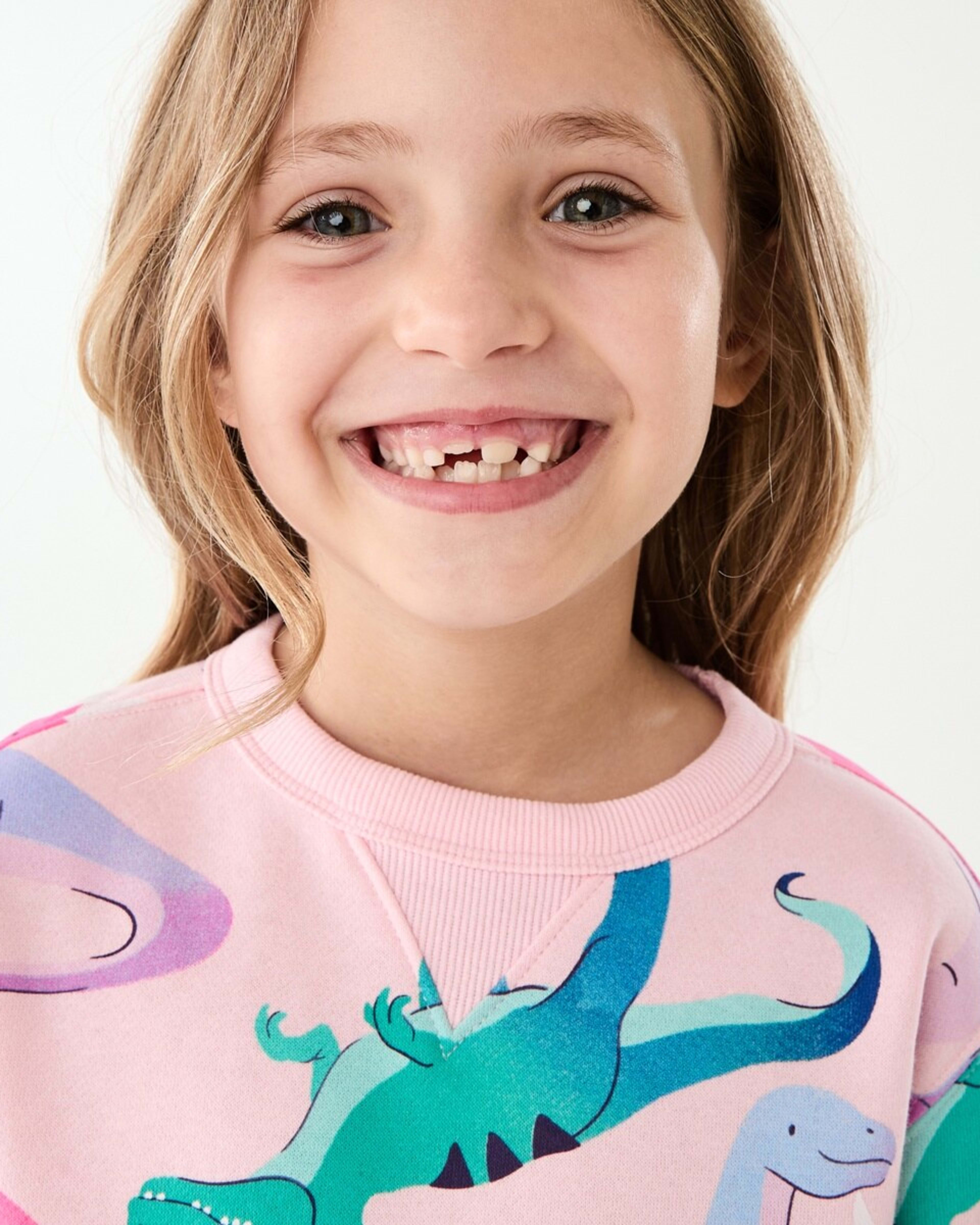 3 All Over Print Crew Neck Sweatshirt Joyful Dinos Fare Pink, 3 of 10