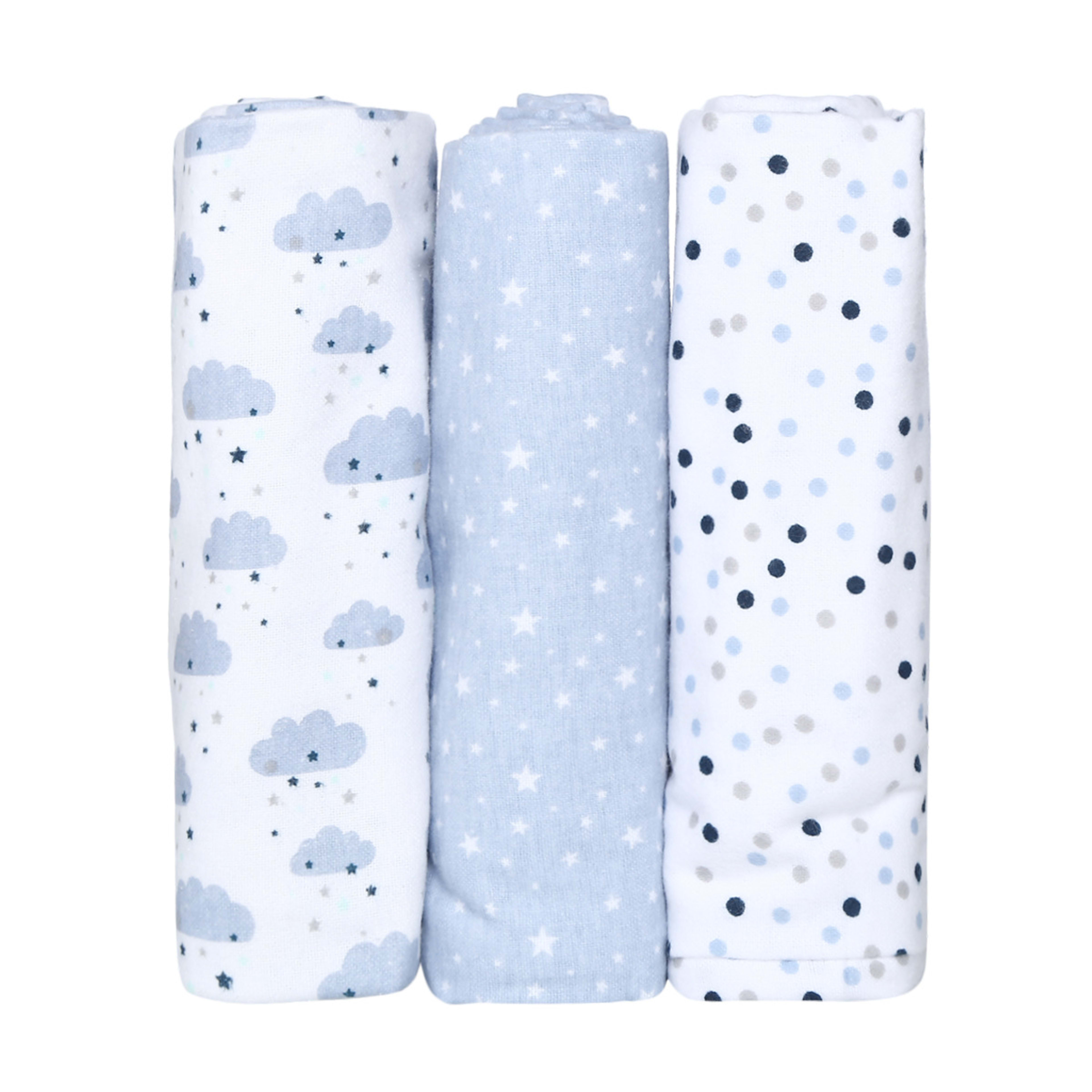 3 Pack Flannelette Wraps - Blue Confetti - Kmart