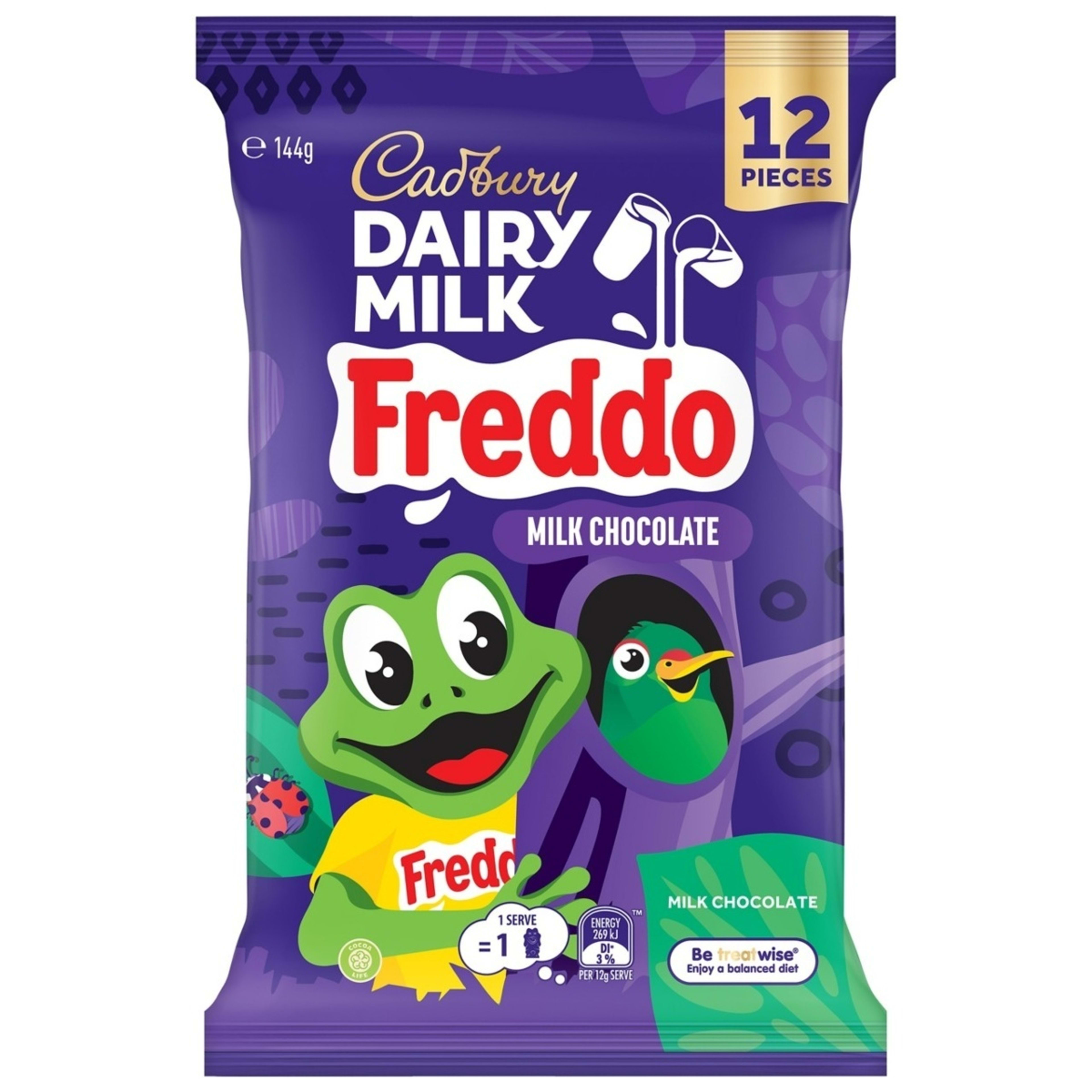 1 12 Piece Cadbury Dairy Milk Freddo Milk Chocolate Sharepack 144g