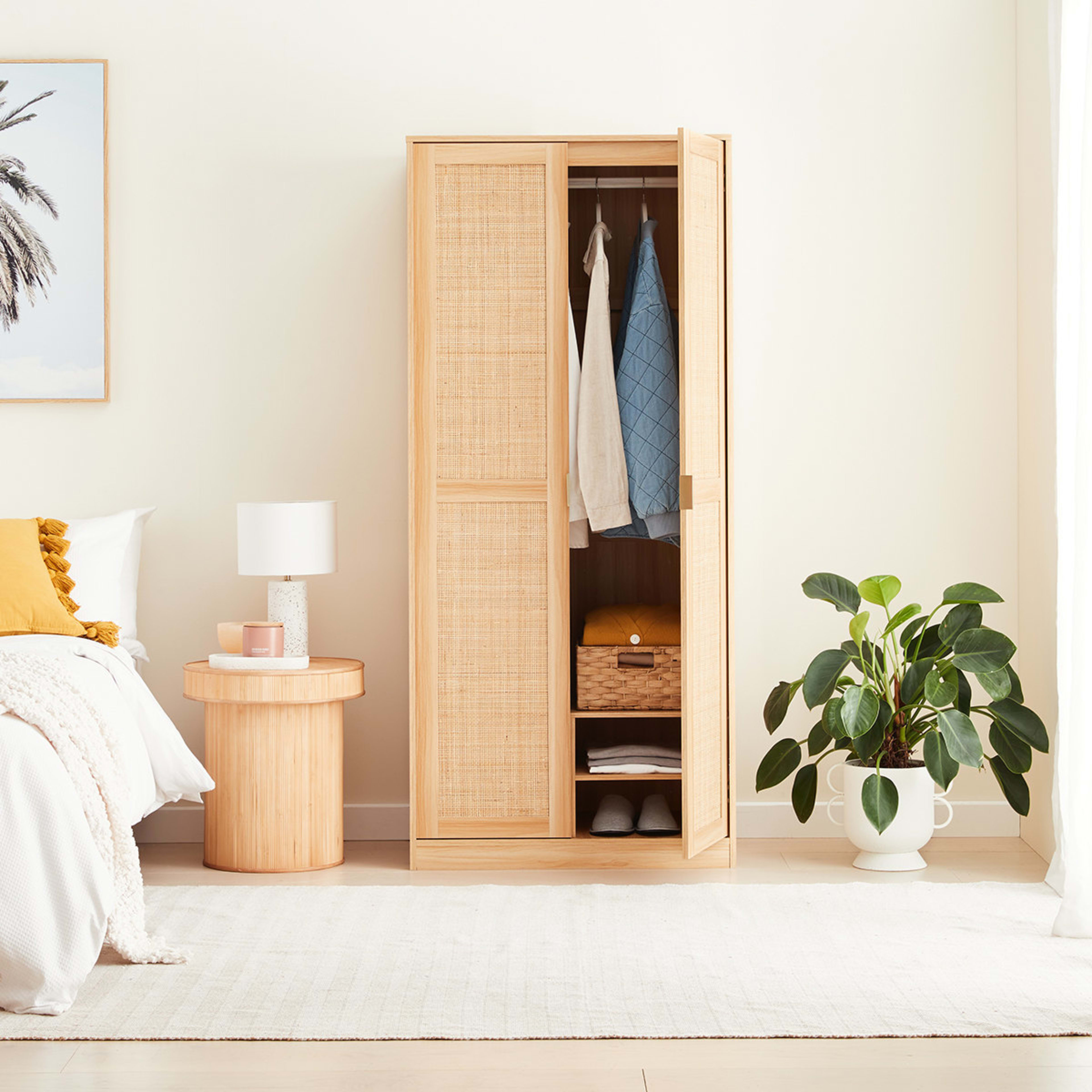 Rattan Wardrobe Double Hanging Storage with Shelf Kmart