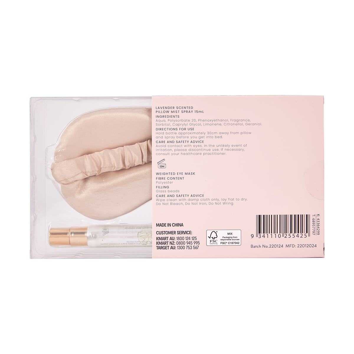 OXX Bodycare Sweet Dreams Weighted Eye Mask and Pillow Mist Spray Kmart