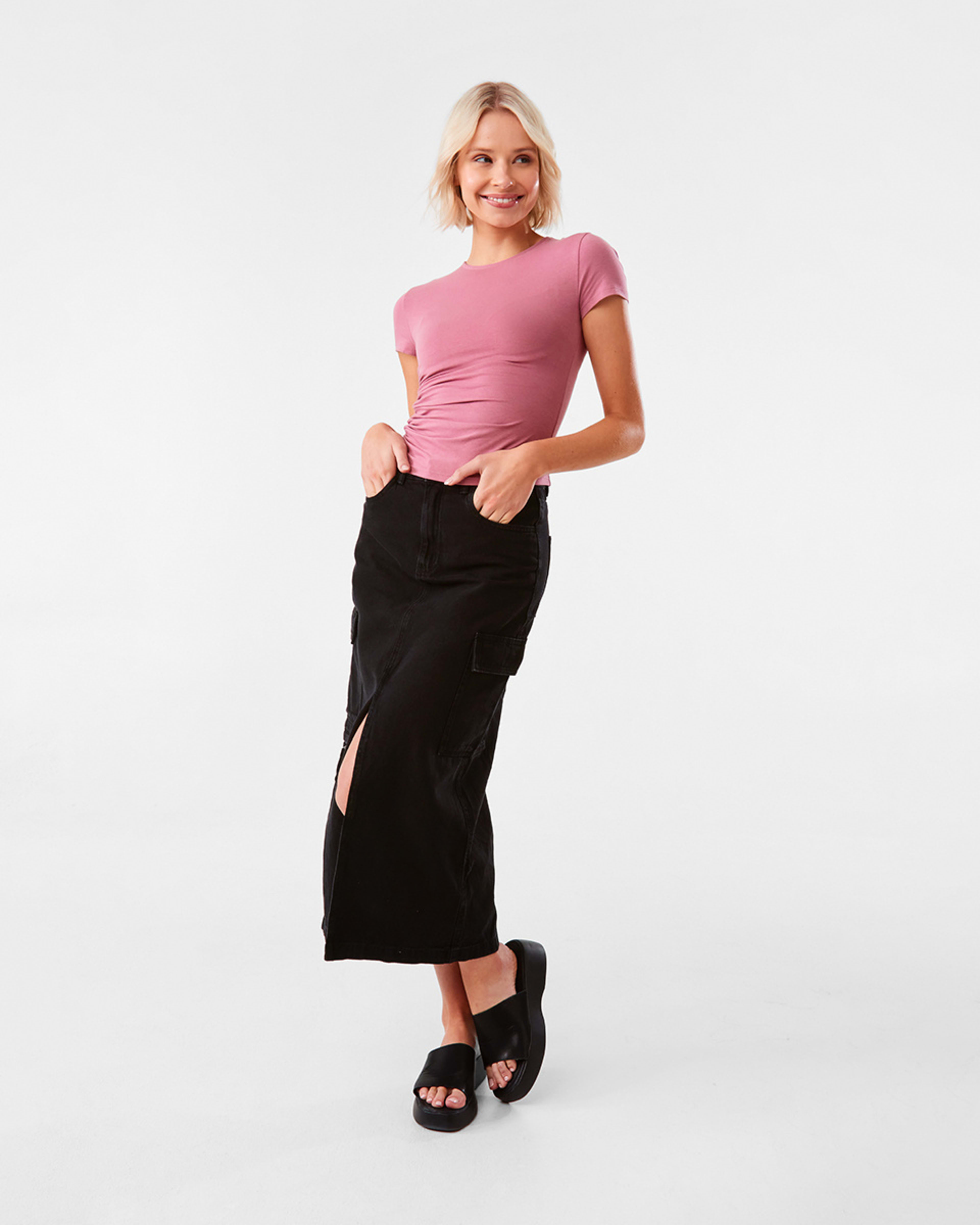 2 Short Sleeve Ruched Side Top Muted Rose, 2 of 7