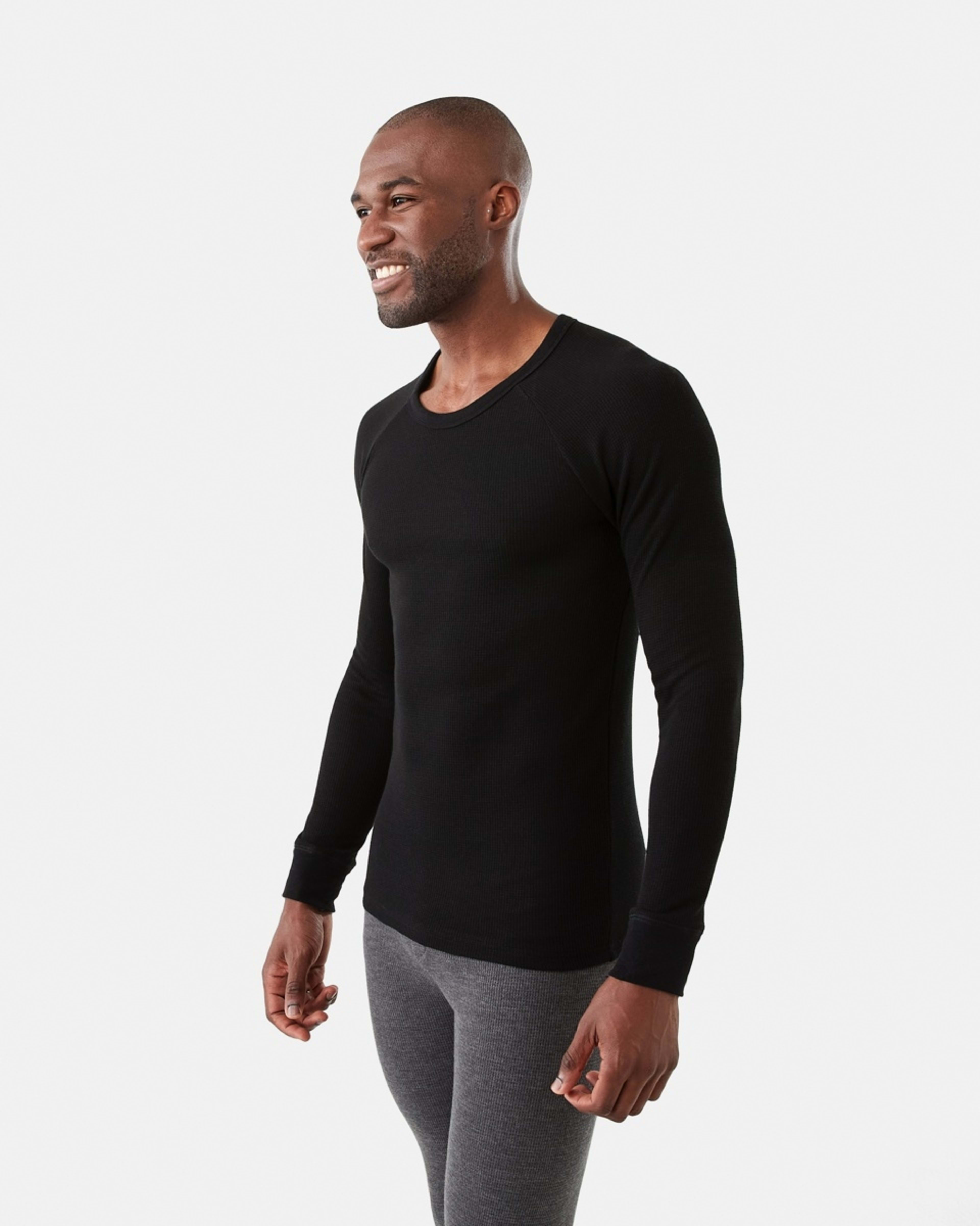 2 Long Sleeve Mini Waffle Thermal Top Black, 2 of 5